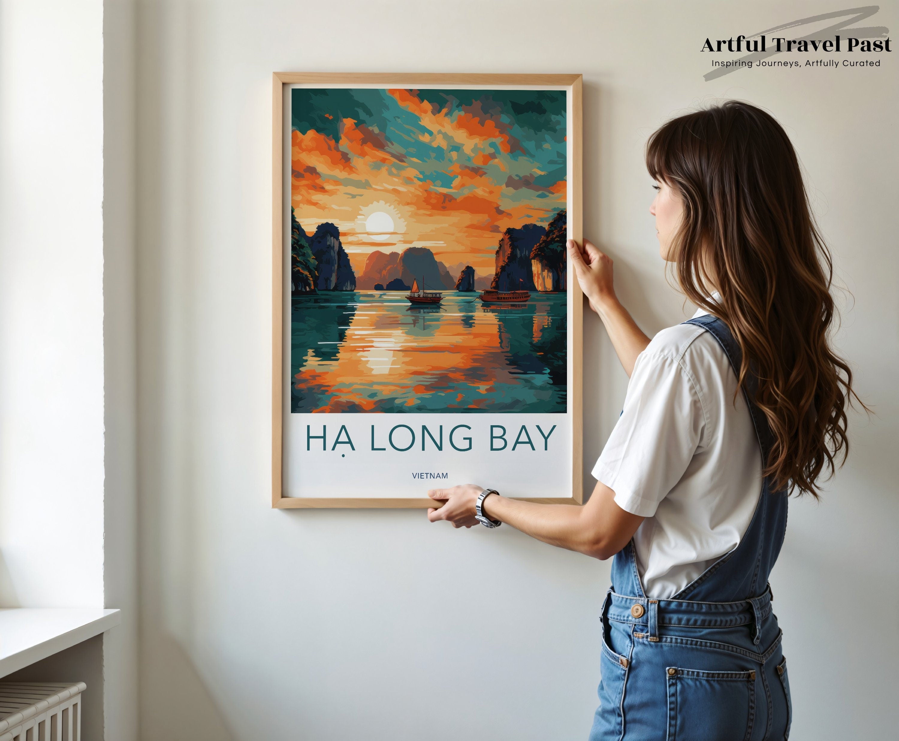 Ha Long Bay Wall Art, Vietnam Sunset Scenic Decor, Stunning Seascape, Coastal Art Print, Vibrant Landscape, Travel Poster