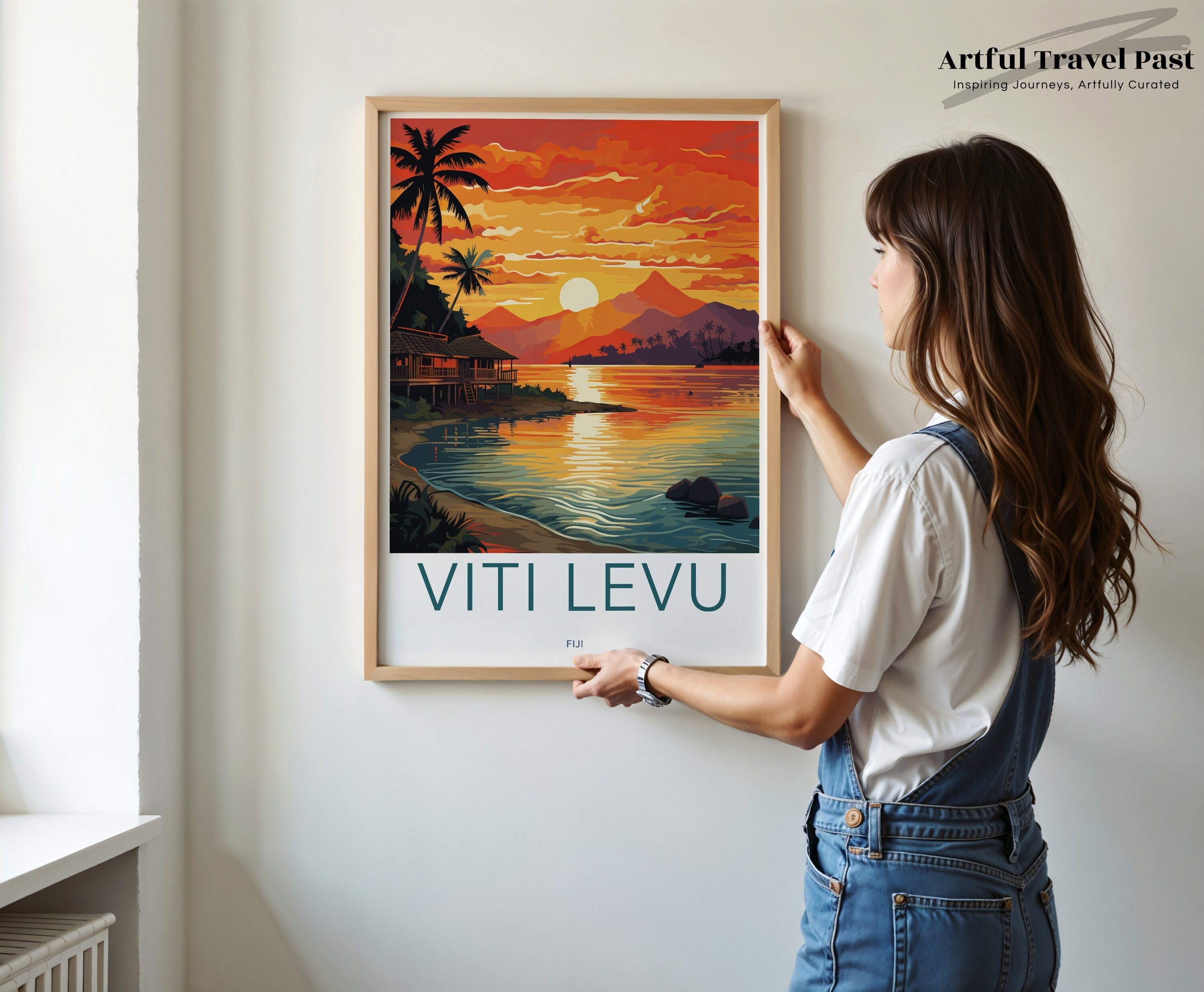 Viti Levu Wall Art, Fiji Island Sunset, Tropical Landscape Art, Scenic Ocean View Artwork, Vibrant Coastal Painting Print