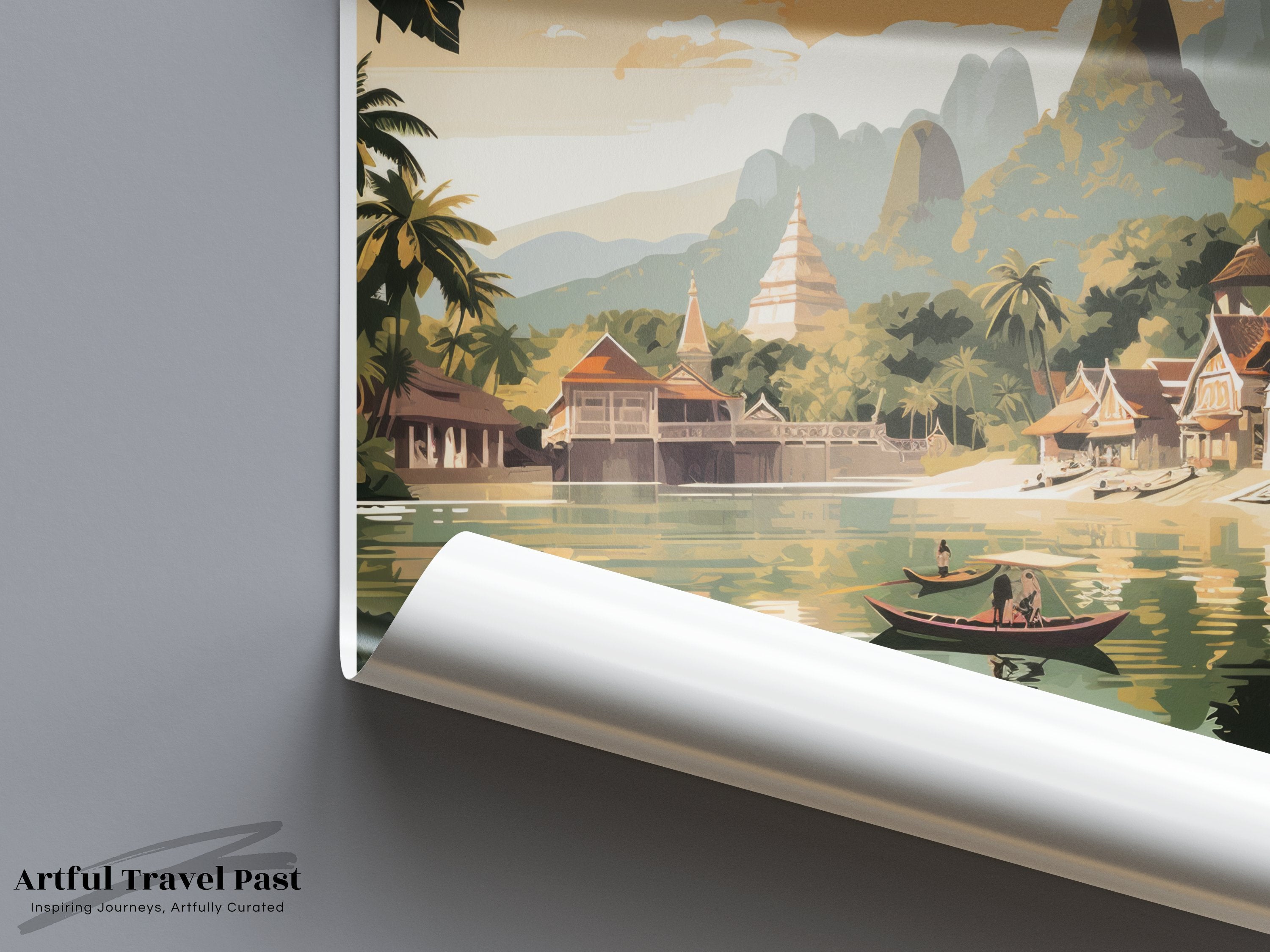 Luang Prabang Laos Wall Art, Historic Cityscape Art Print, Southeast Asian Cultural Heritage Poster, Natural Scenic Decor