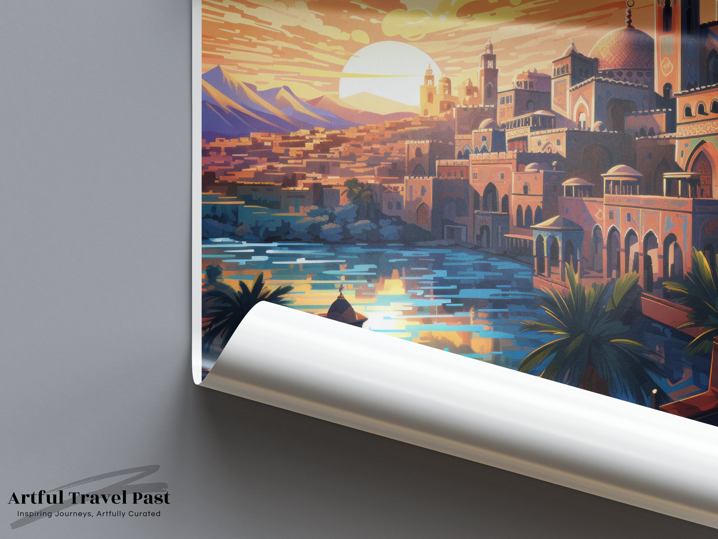 Marrakech Morocco Wall Art, Vibrant Cityscape Print, Stunning Sunset Landscape, Islamic Architecture Poster, Moroccan Decor, Travel Artwork