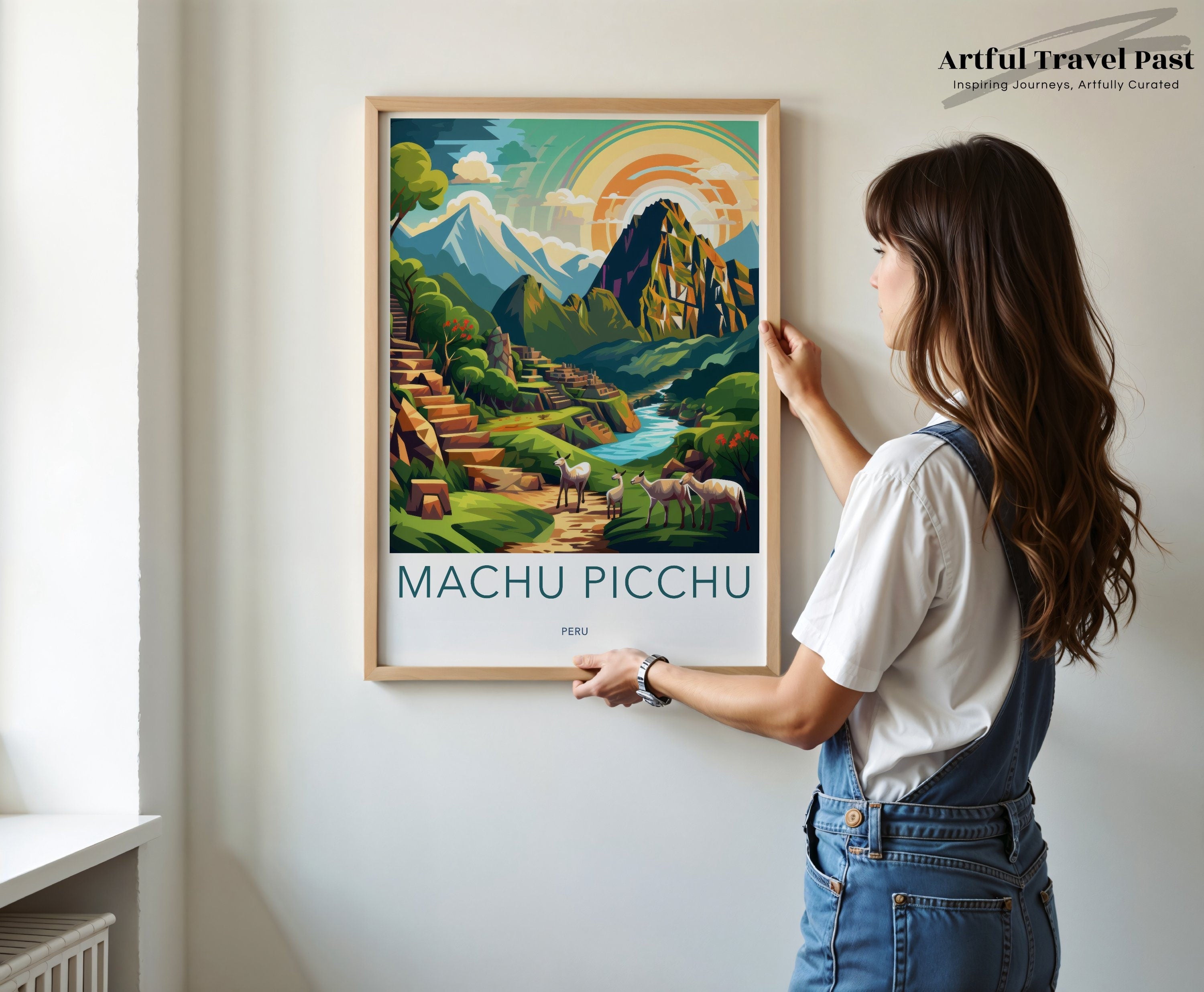 Machu Picchu Wall Art, Colorful Peru Landscape Print, Modern Home Decor, Famous Landmark Art, Travel Poster, Mountain Scenery