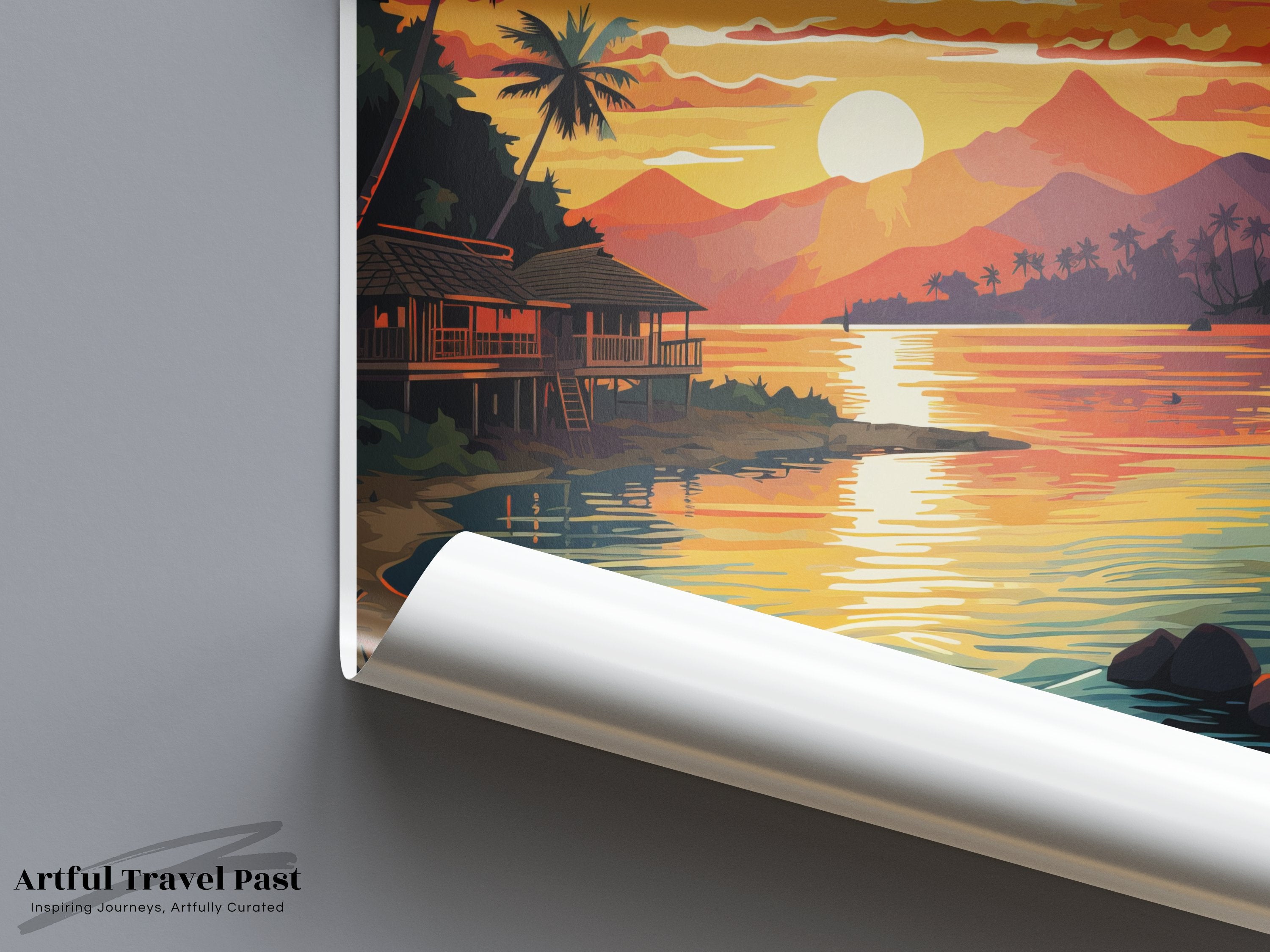 Viti Levu Wall Art, Fiji Island Sunset, Tropical Landscape Art, Scenic Ocean View Artwork, Vibrant Coastal Painting Print