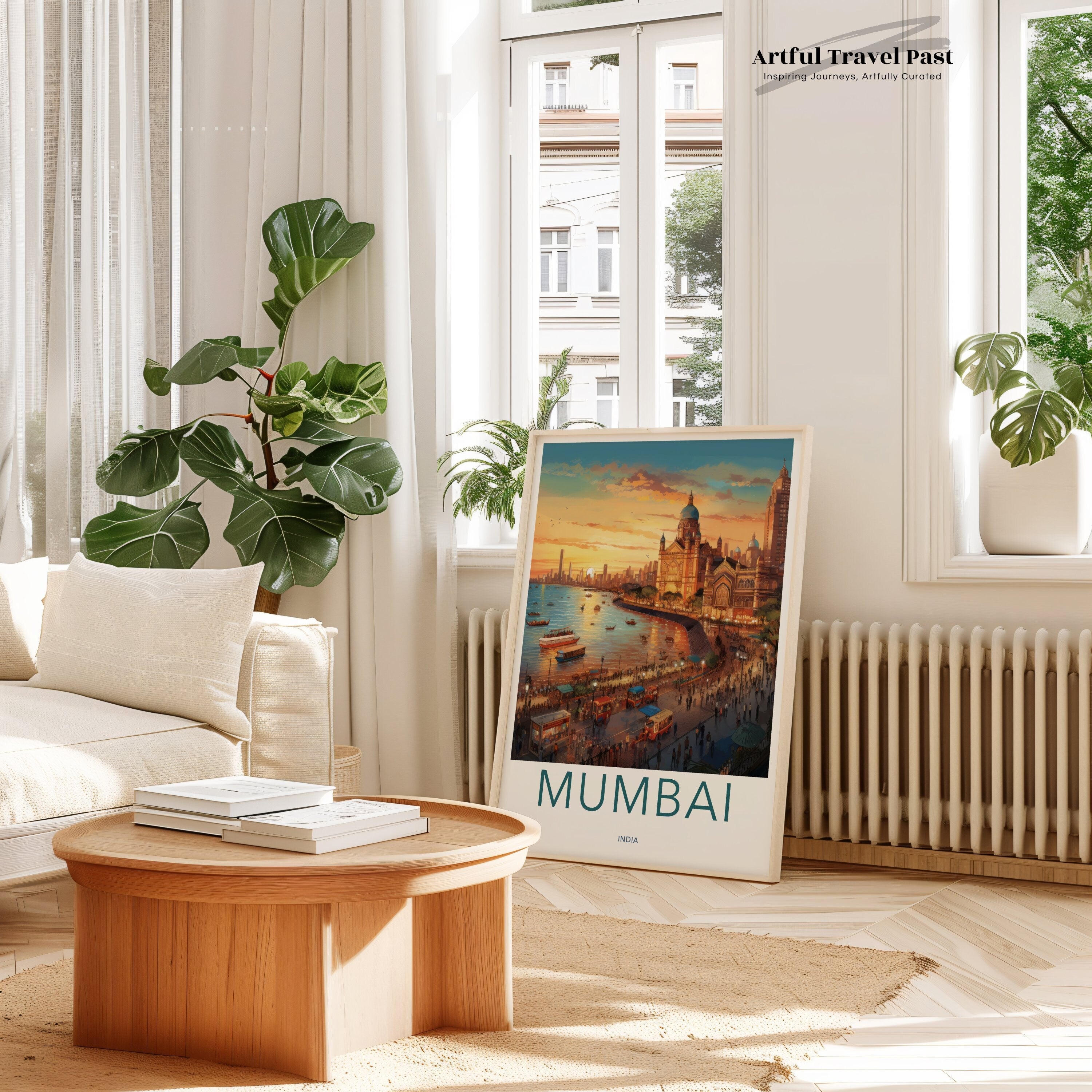 Mumbai Wall Art, Cityscape Print, Coastal Sunset Poster, Architectural Landmark Artwork, India Travel Decor, Vibrant Urban Scenery