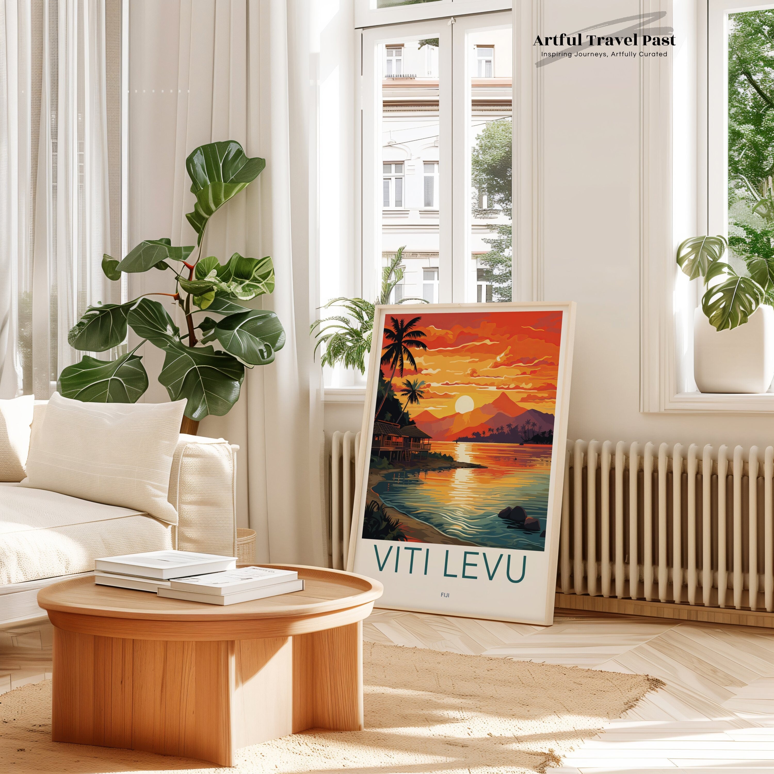 Viti Levu Wall Art, Fiji Island Sunset, Tropical Landscape Art, Scenic Ocean View Artwork, Vibrant Coastal Painting Print