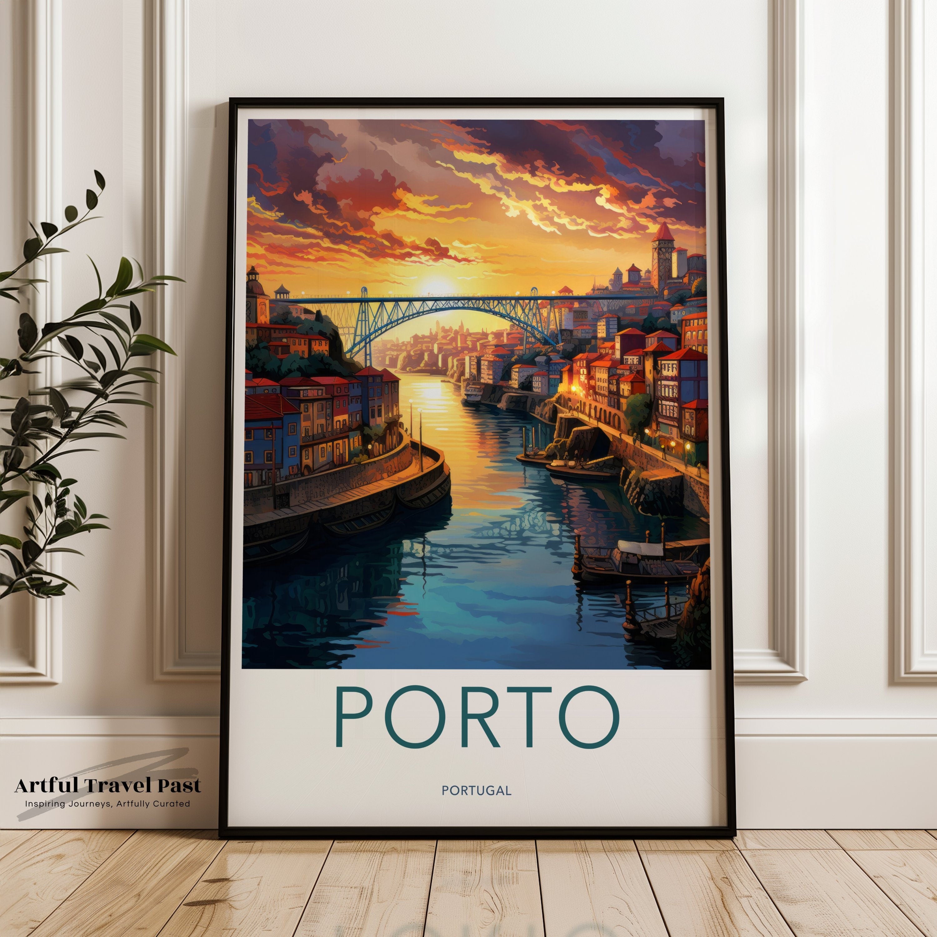 Porto Portugal Wall Art, Cityscape Print of Porto, Sunset Over Douro River, Historical Porto Artwork, Cultural Landmark Illustration