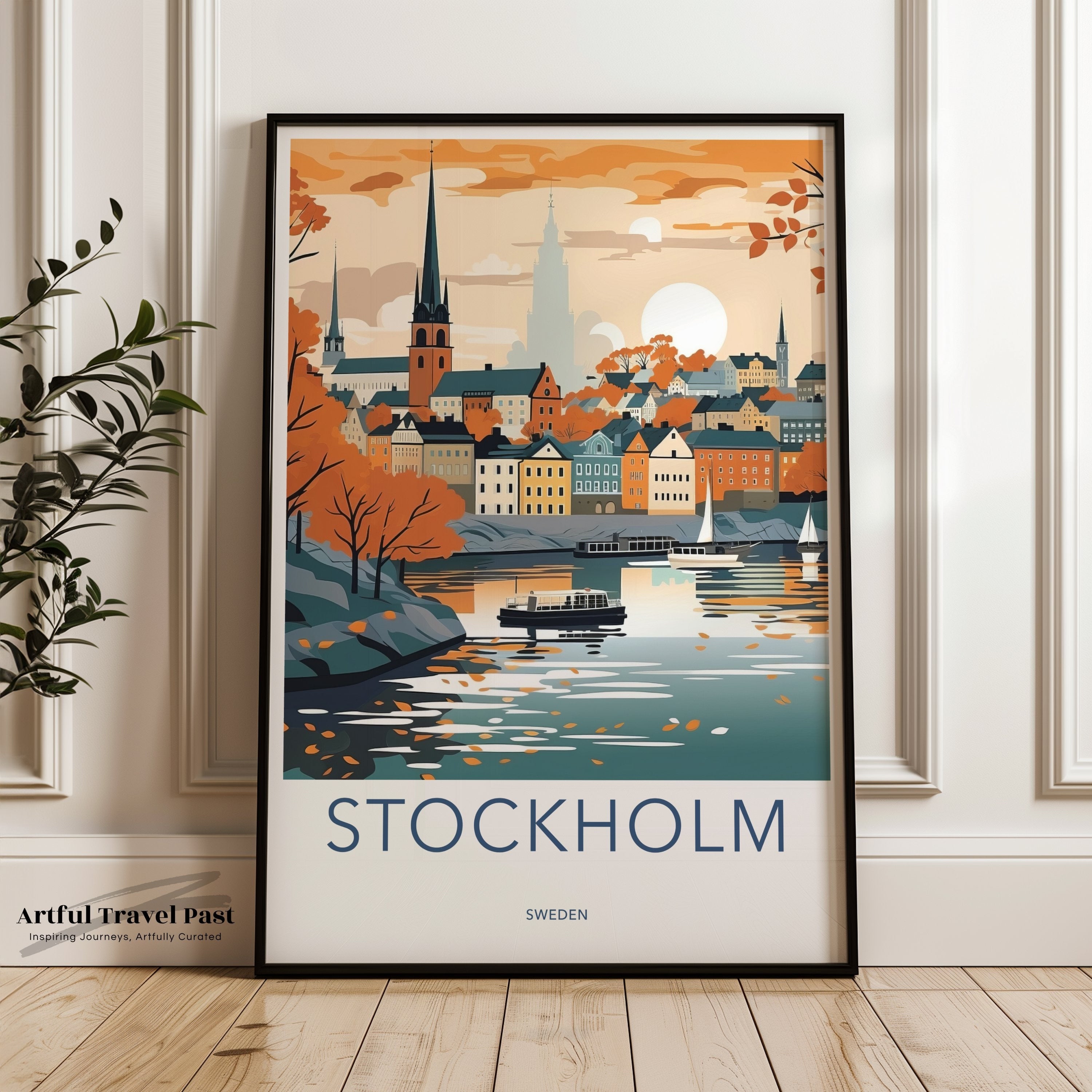 Stockholm Wall Art Print, Scandinavian Cityscape Poster, Historic Architecture Artwork, Autumn Urban Landscape, Travel Home Decor