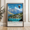 QUEENSTOWN New Zealand Travel Poster, Scenic Mountain View Art, Hot Air Balloons, Lake Landscape, Nature Wall Decor, Home Gift