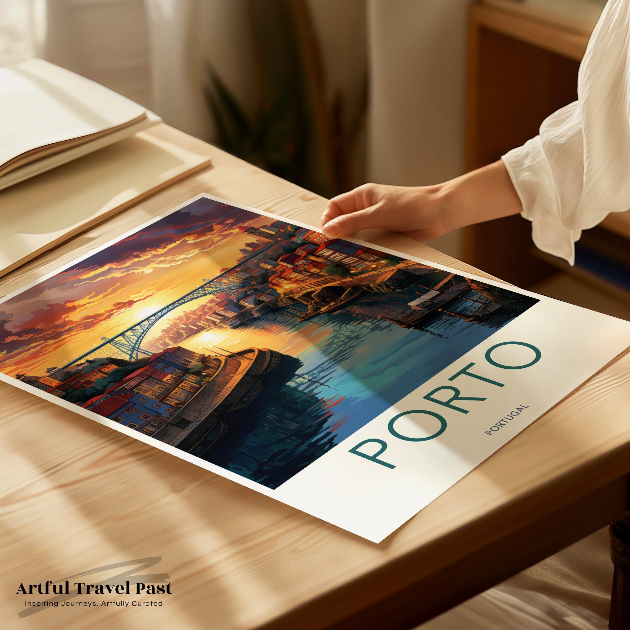 Porto Portugal Wall Art, Cityscape Print of Porto, Sunset Over Douro River, Historical Porto Artwork, Cultural Landmark Illustration