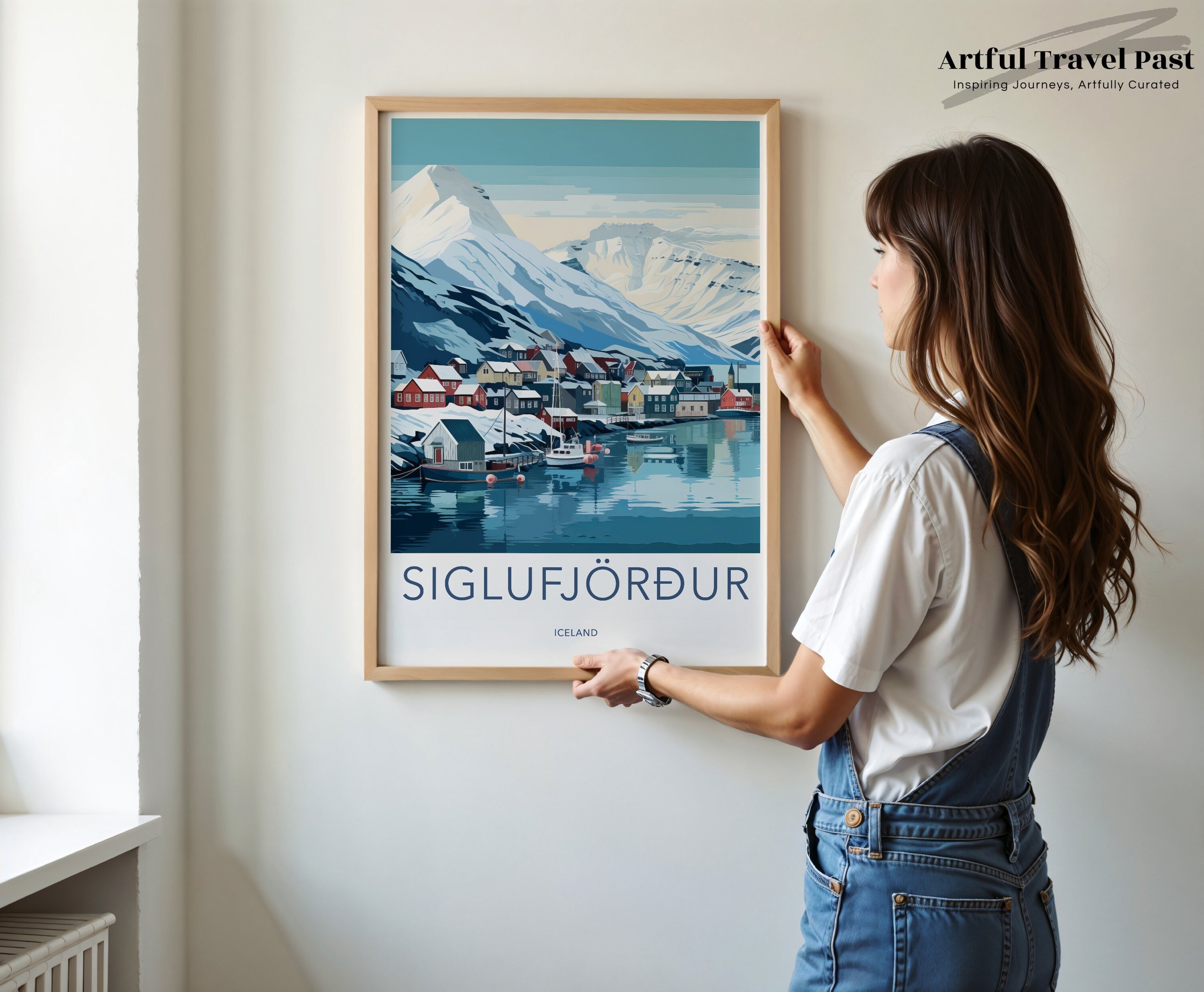 Siglufjordur Wall Art Print, Scenic Icelandic Town Print, Winter Landscape Poster, Snowy Mountain Art, Coastal Village Decor, Nordic Wall