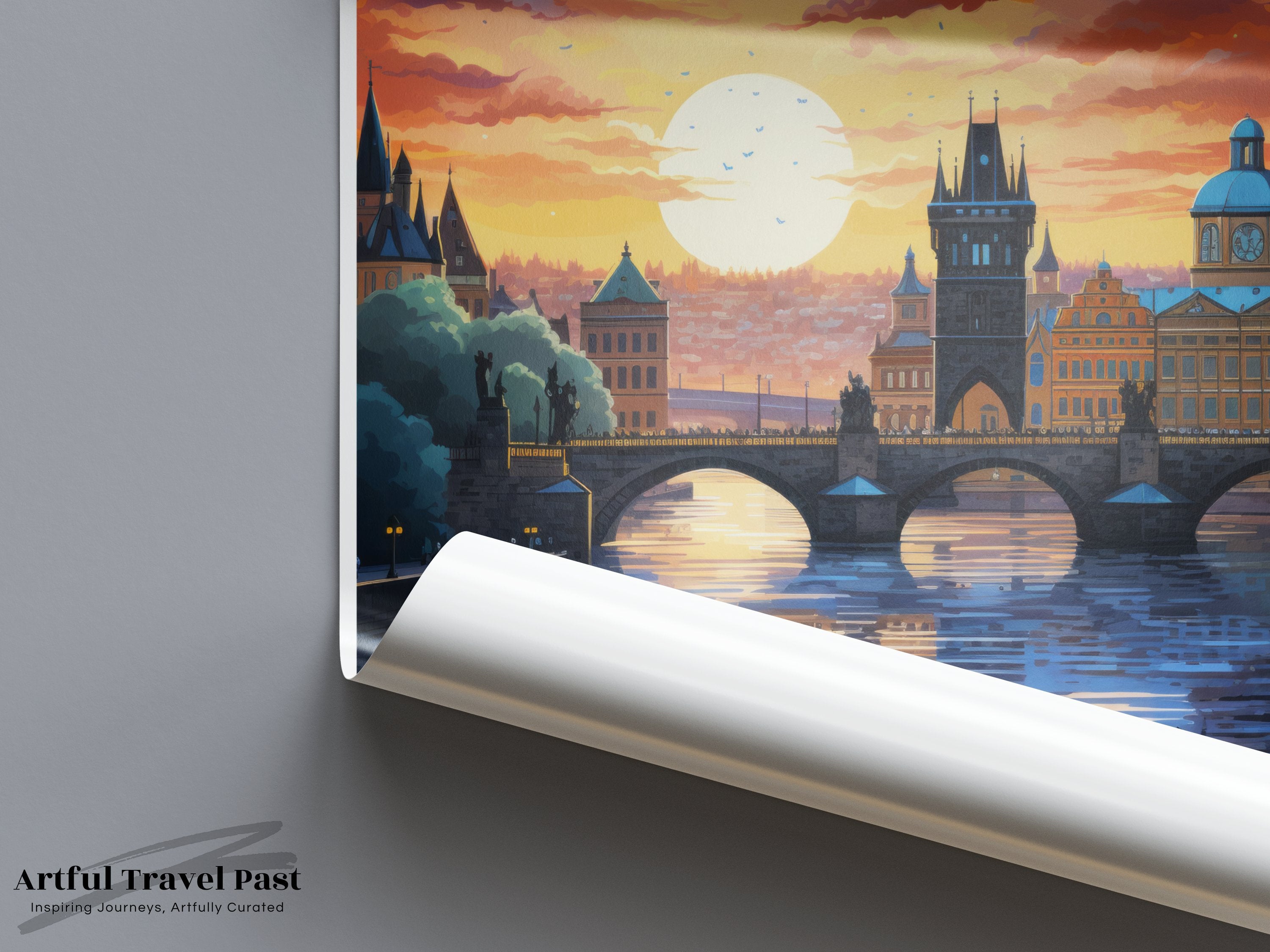 Prague Wall Art, Czech Republic Print, Sunset Landscape, Historic Architecture, Charles Bridge, Romantic Cityscape, European Travel Decor