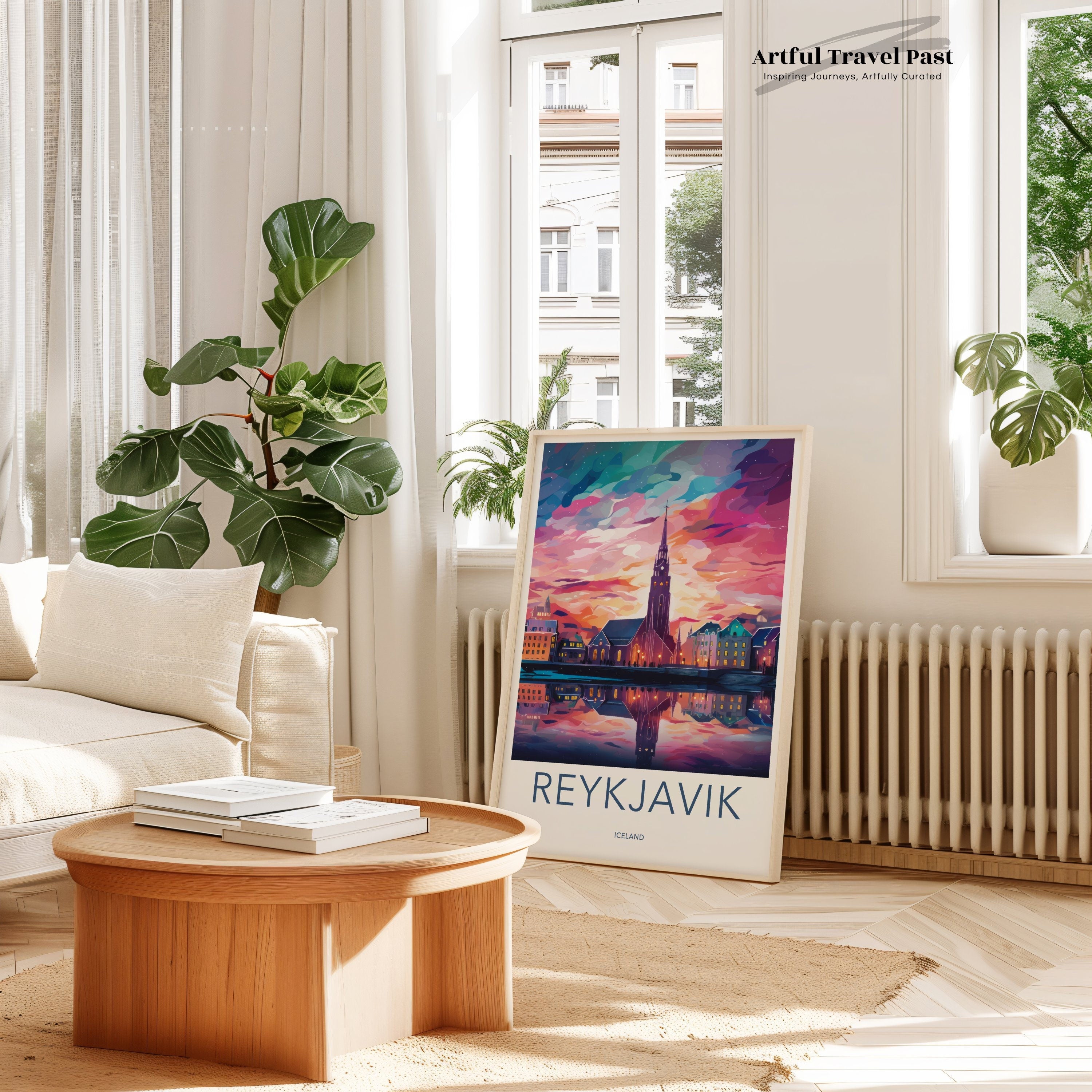 Reykjavik Wall Art, Iceland Travel Poster, Vibrant City Skyline, Modern Home Decor, Colorful Print, Reflection Art, Scandinavian Art