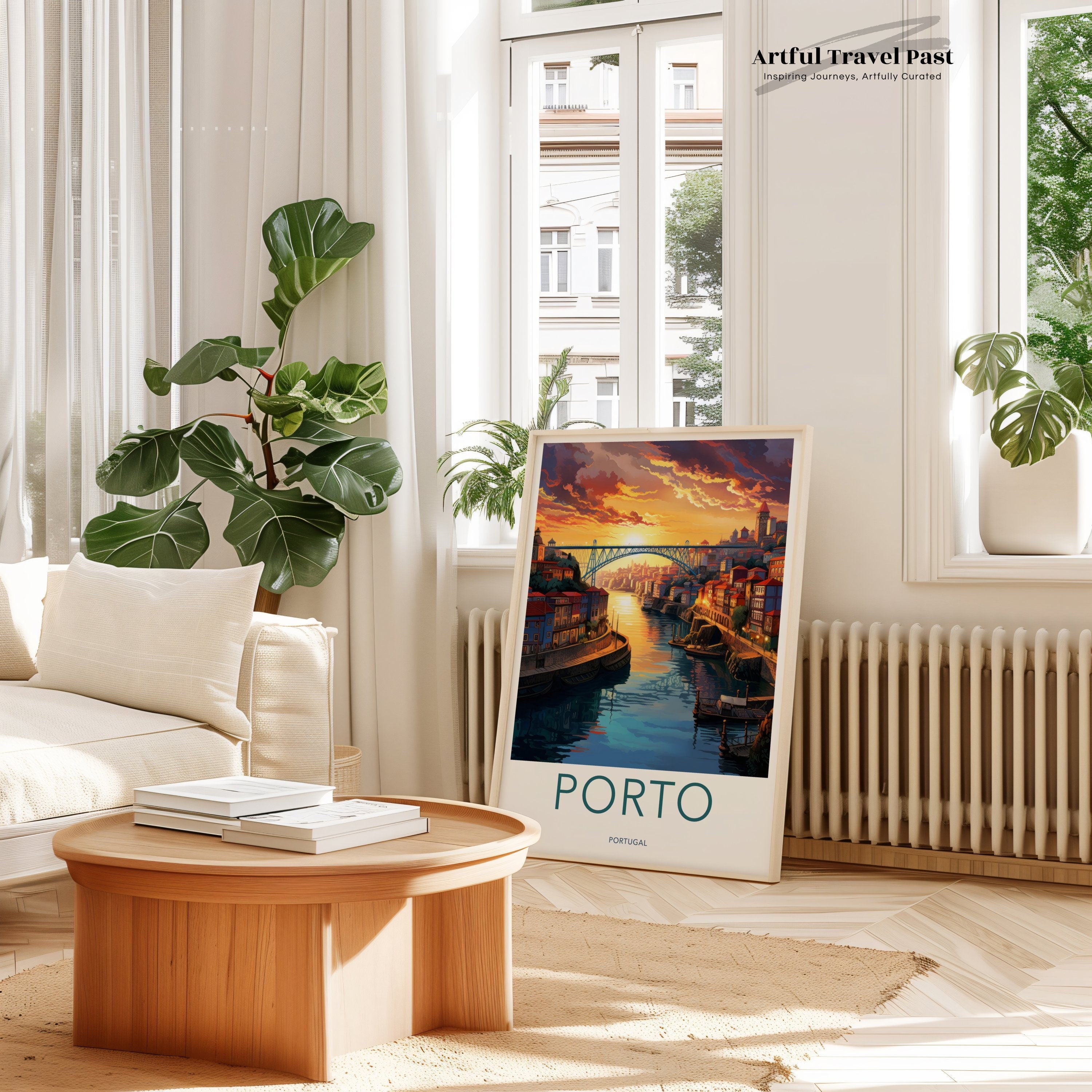 Porto Portugal Wall Art, Cityscape Print of Porto, Sunset Over Douro River, Historical Porto Artwork, Cultural Landmark Illustration