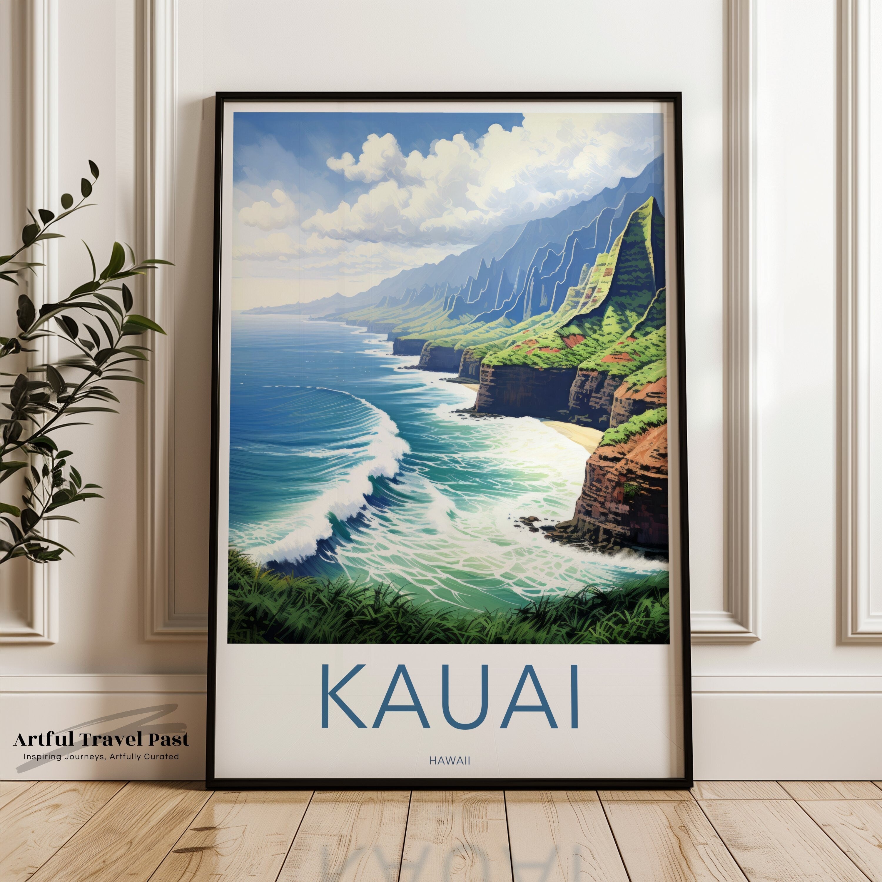 Panorama of Kauai, Hawaii Coastal Views Wall Art, Na Pali Coast, Ocean Waves, Tropical Beach Landscape, Nature Home Decor