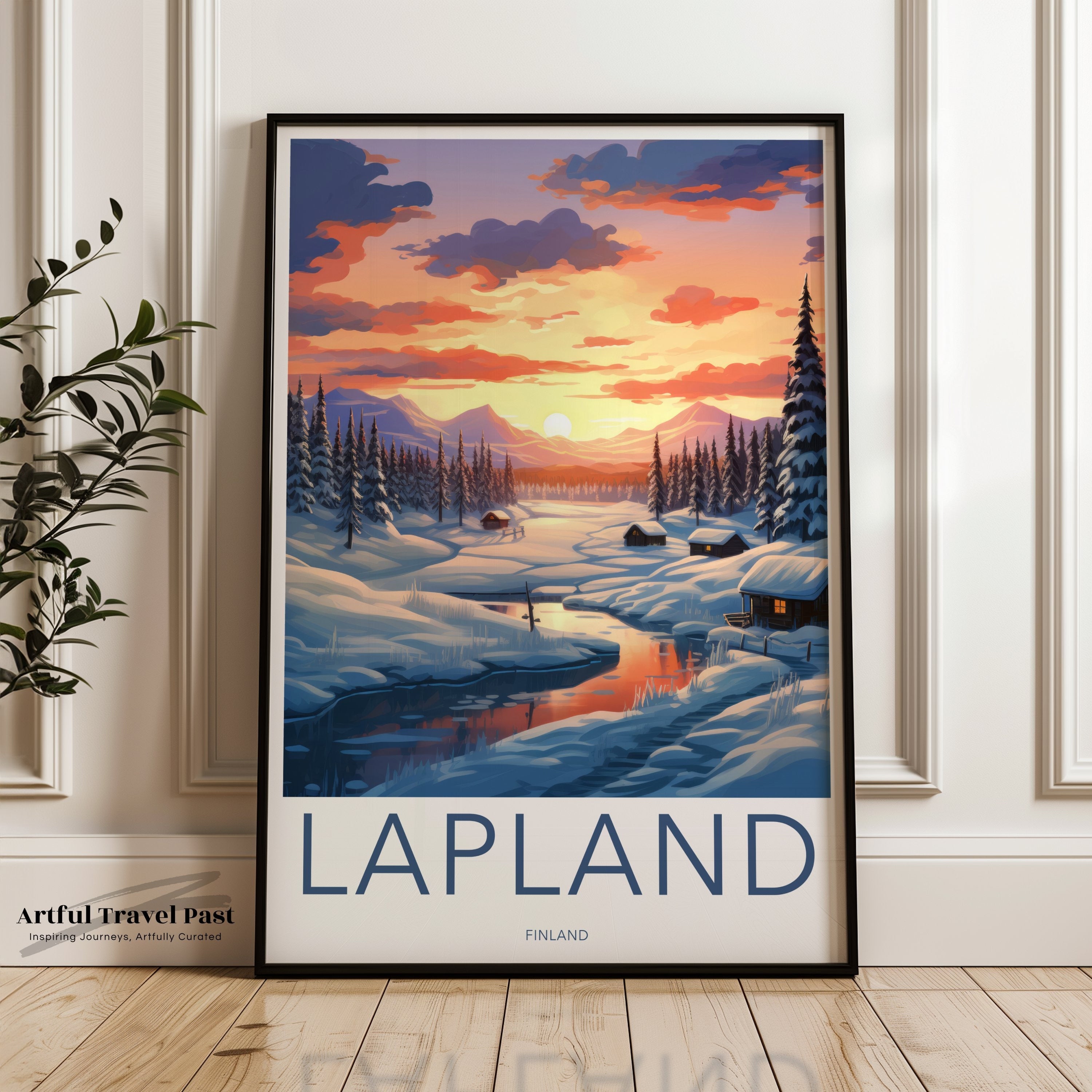 Lapland Wall Art, Finland Winter Landscape, Snowy Forest Decor, Scandinavian Wall Decor, Nordic Nature Print, Sunrise Over Snowy Village