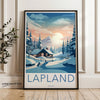 Lapland Winter Wonderland Wall Art, Scandinavian Landscape Poster, Finnish Snowy Cabin Illustration, Nordic Home Decor