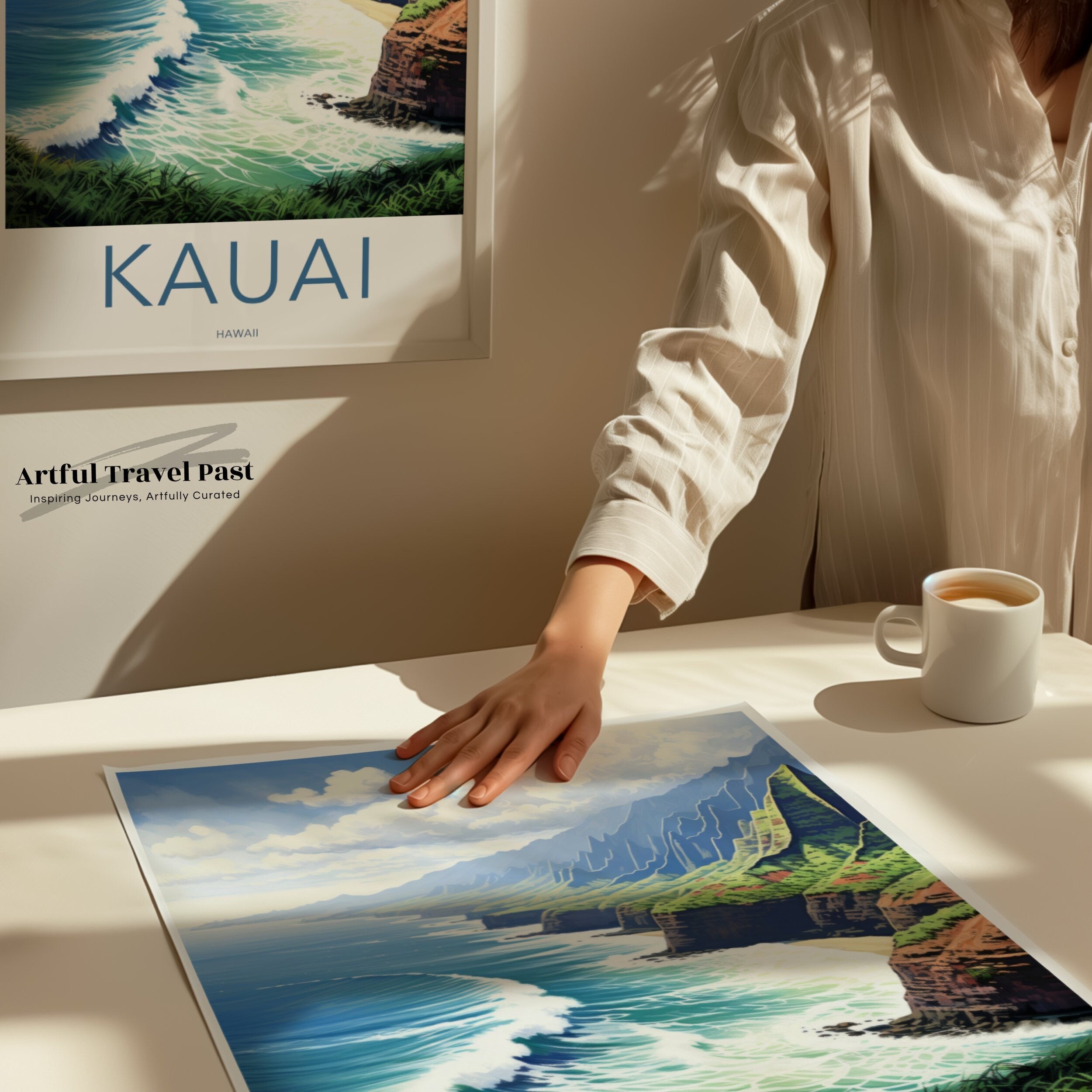 Panorama of Kauai, Hawaii Coastal Views Wall Art, Na Pali Coast, Ocean Waves, Tropical Beach Landscape, Nature Home Decor