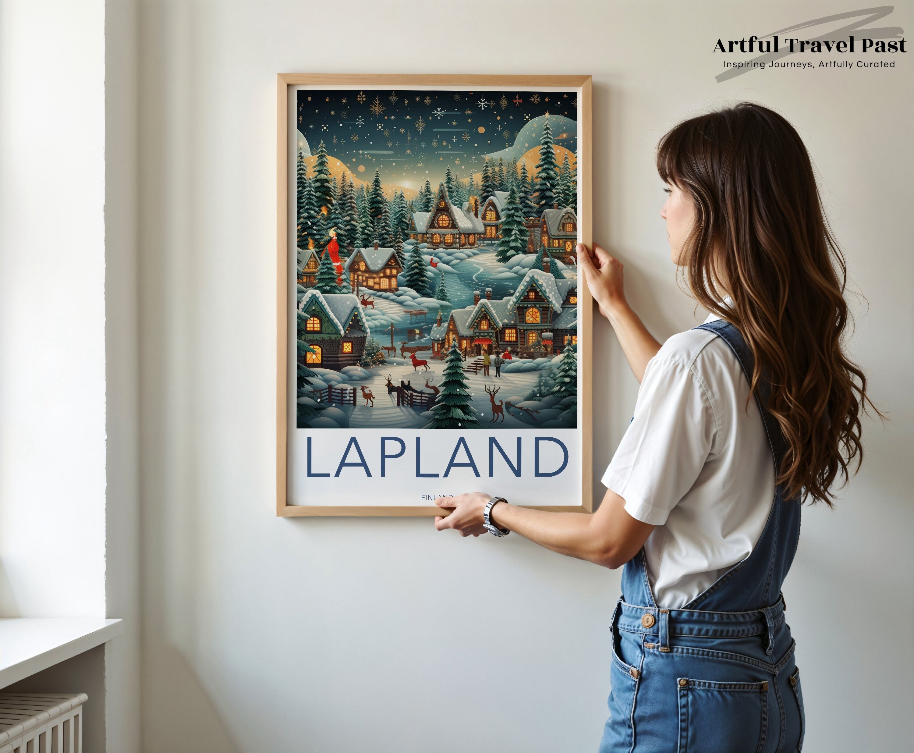 Winter Wonderland Lapland Wall Art, Finland Christmas Scene Print, Snowy Village Poster, European Winter Landscape Decor