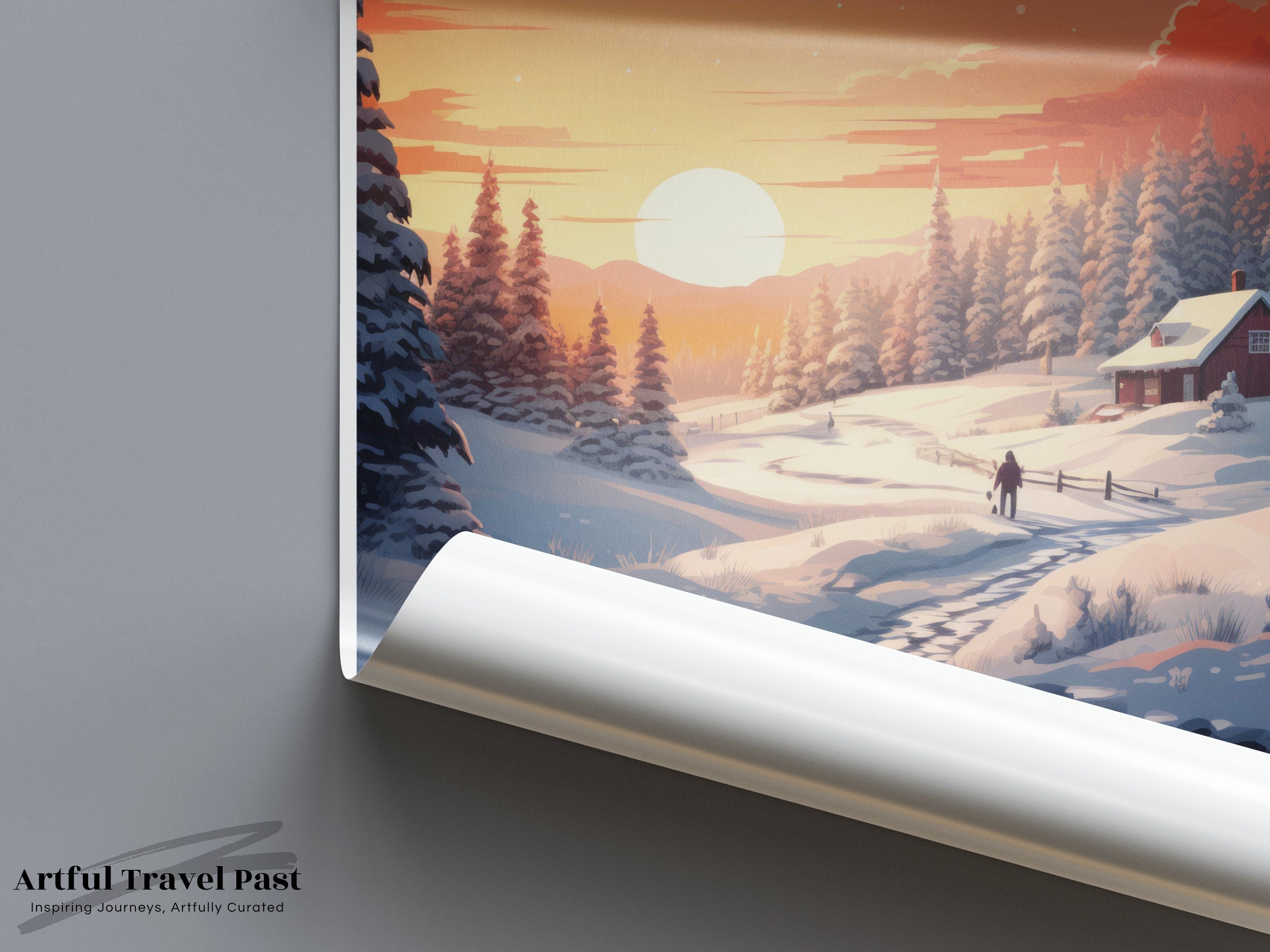 Lapland Finland Wall Art, Winter Wonderland Landscape Print, Scenic Snowy Sunset Poster, Nordic Home Decor, Beautiful Nature Artwork