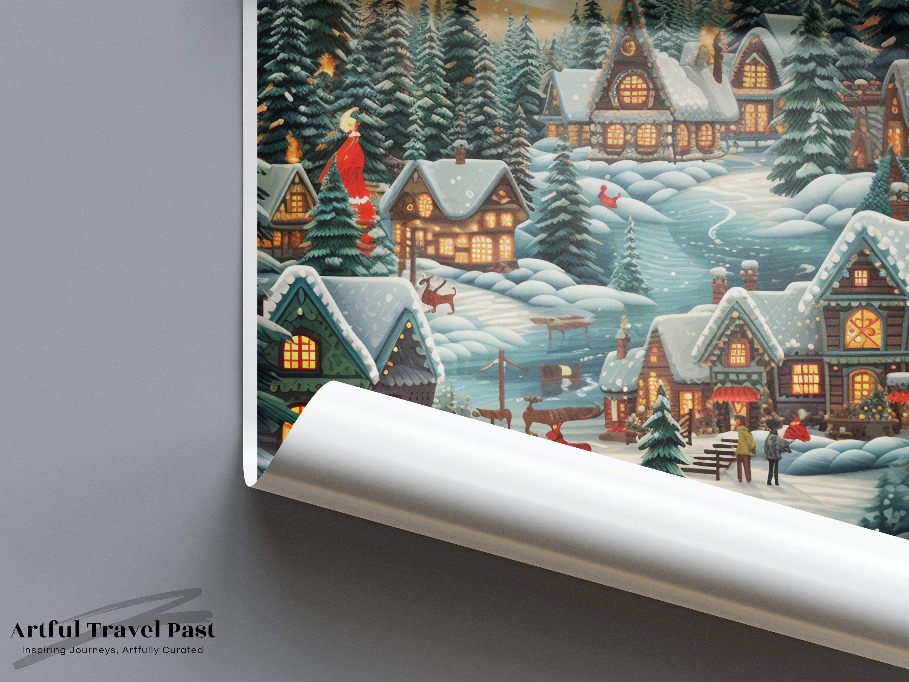 Winter Wonderland Lapland Wall Art, Finland Christmas Scene Print, Snowy Village Poster, European Winter Landscape Decor