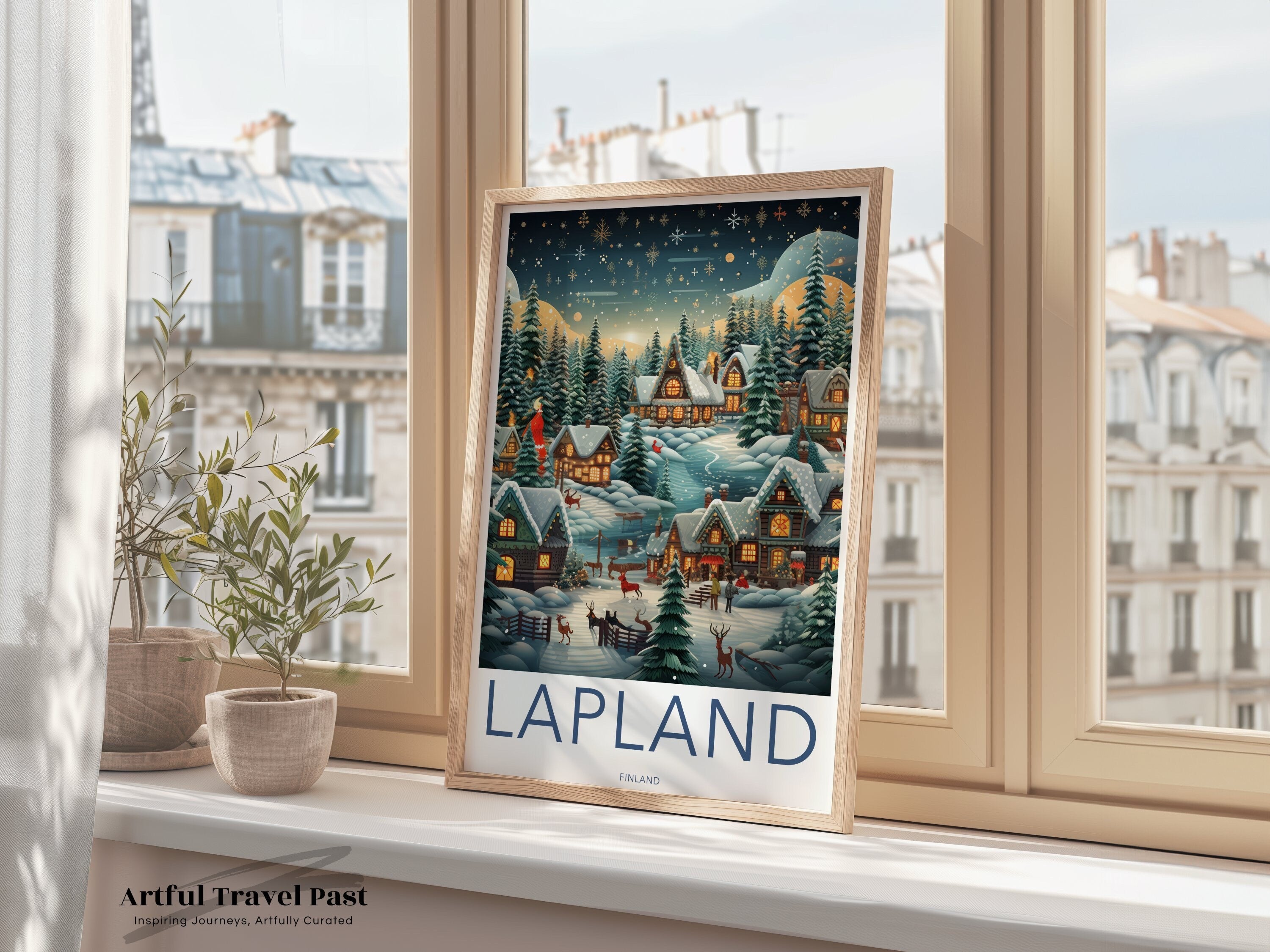 Winter Wonderland Lapland Wall Art, Finland Christmas Scene Print, Snowy Village Poster, European Winter Landscape Decor