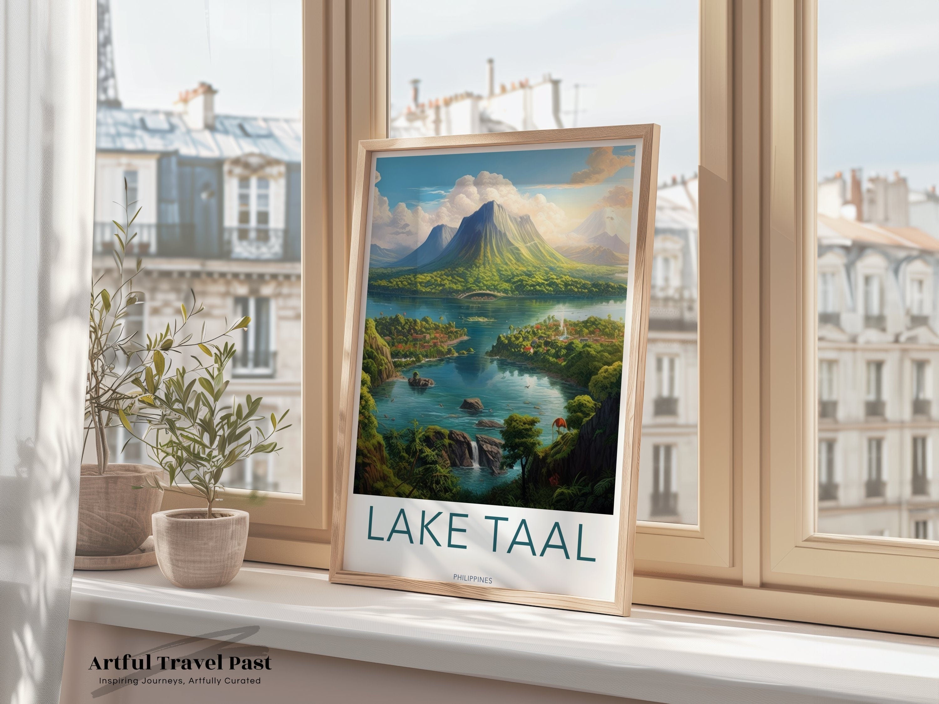 Scenic Lake Taal Wall Art, Philippines Landscape Poster, Nature and Volcano Print, Beautiful Wall Decor, Tropical Paradise Artwork