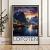 Lofoten Norway Wall Art, Scenic Nordic Landscape Print, Coastal Village Artwork, Majestic Mountain Decor, Sunset Harbor Poster