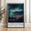 Lofoten Norway Northern Lights Over Mountainous Landscape Night Scene Wall Art Print Home Decor Travel Poster Gift