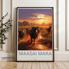 Maasai Mara Wildlife Sunset, African Landscapes Wall Art, Serengeti Migration Art Print, Nature Photography Decor, Wild Animals Poster