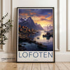 Lofoten Norway Wall Art, Scandinavian Coastal Village Print, Nordic Seascape, Beautiful Sunset, Mountain and Ocean Scene