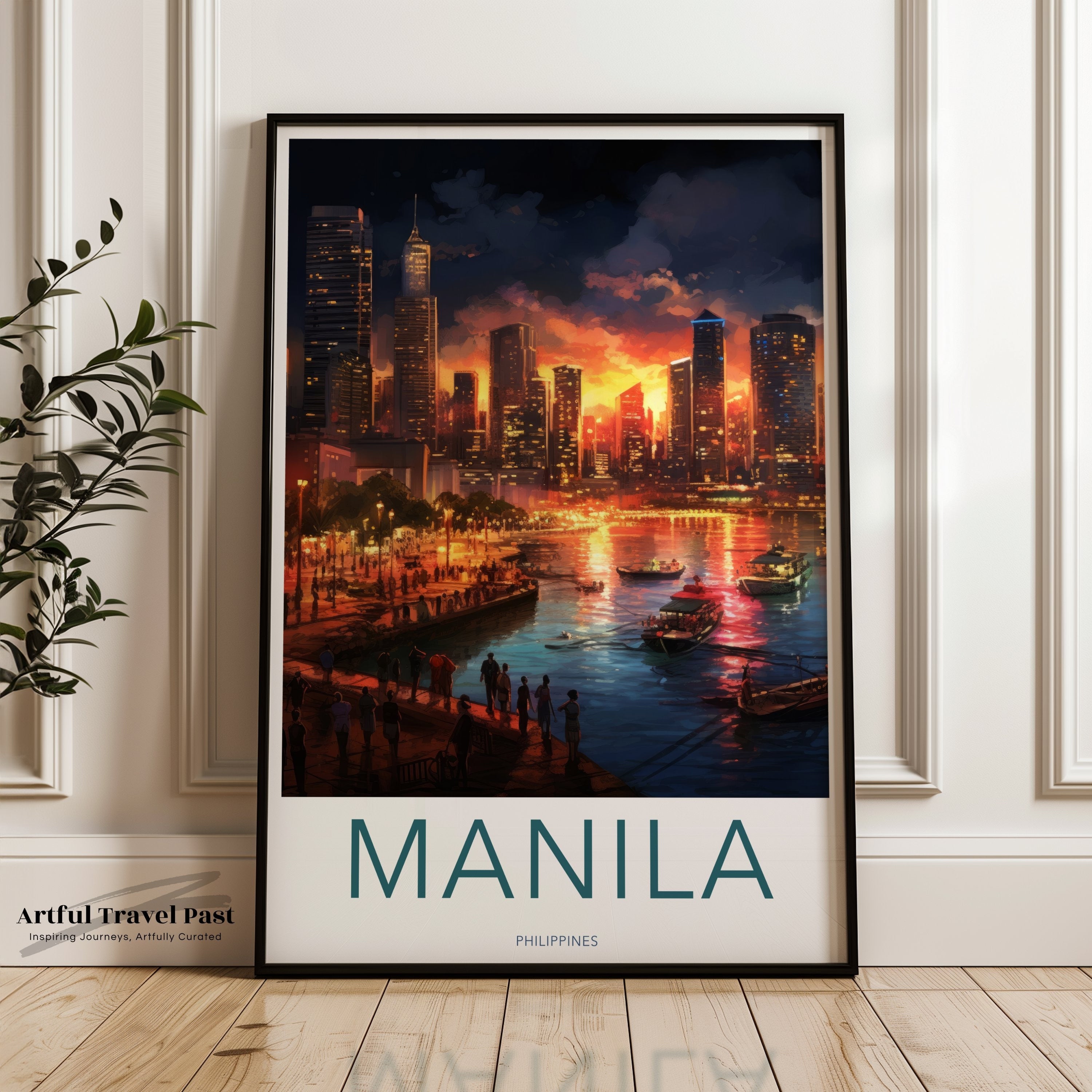 Manila Sunset Wall Art, Cityscape Decor, Modern Urban Art Print, Vibrant City Nightscape, Architectural Wonders, Cultural Landmarks