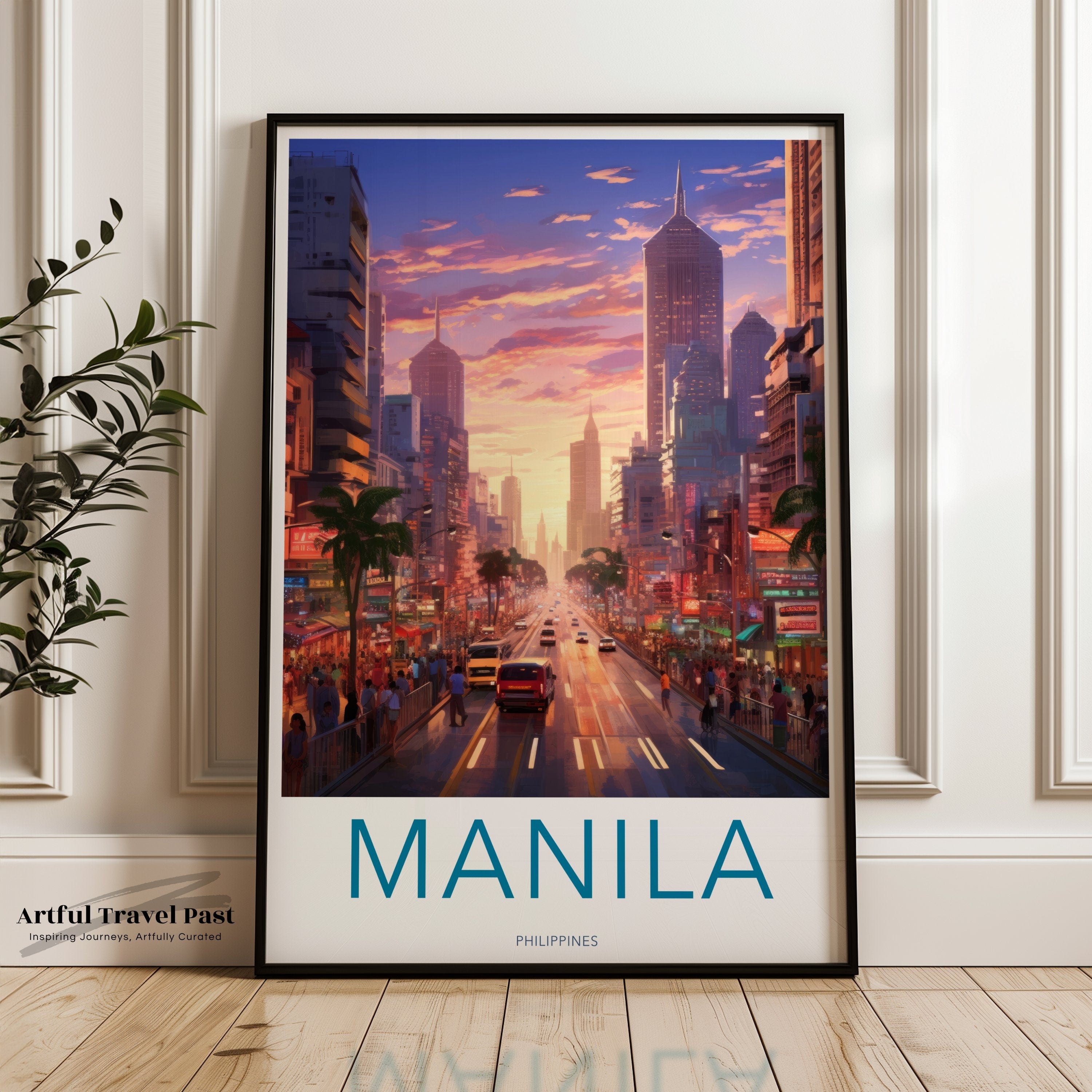 Manila Cityscape Art Print, Vibrant Sunset Skyline, Urban Philippines Wall Decor, Modern City Architecture, Colorful Street Scene