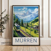 Murren Switzerland Wall Art, Vintage Travel Poster, Mountain Village Illustration, Scenic Railway Print, Swiss Alps Landscape Decor