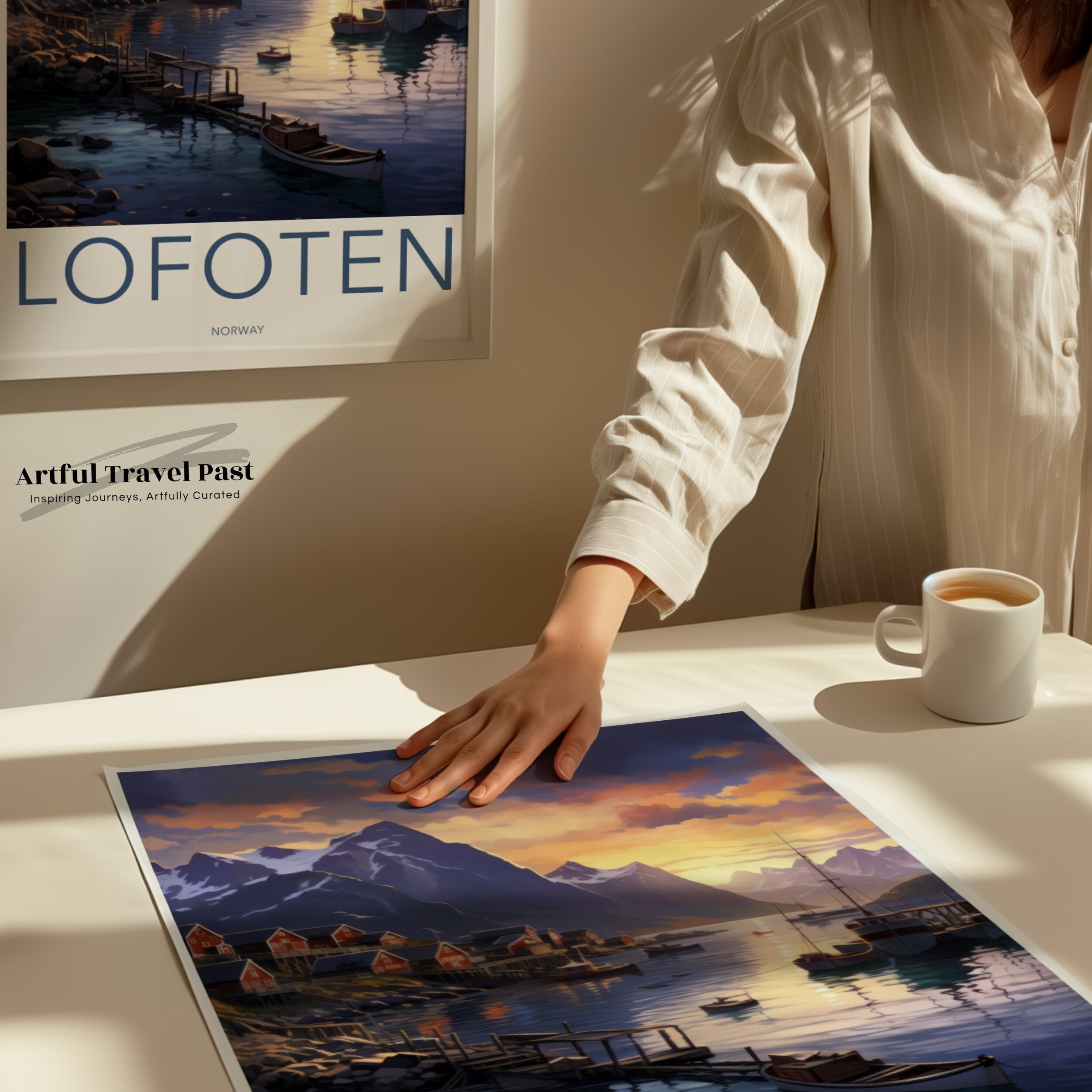 Lofoten Norway Wall Art, Scandinavian Coastal Village Print, Nordic Seascape, Beautiful Sunset, Mountain and Ocean Scene