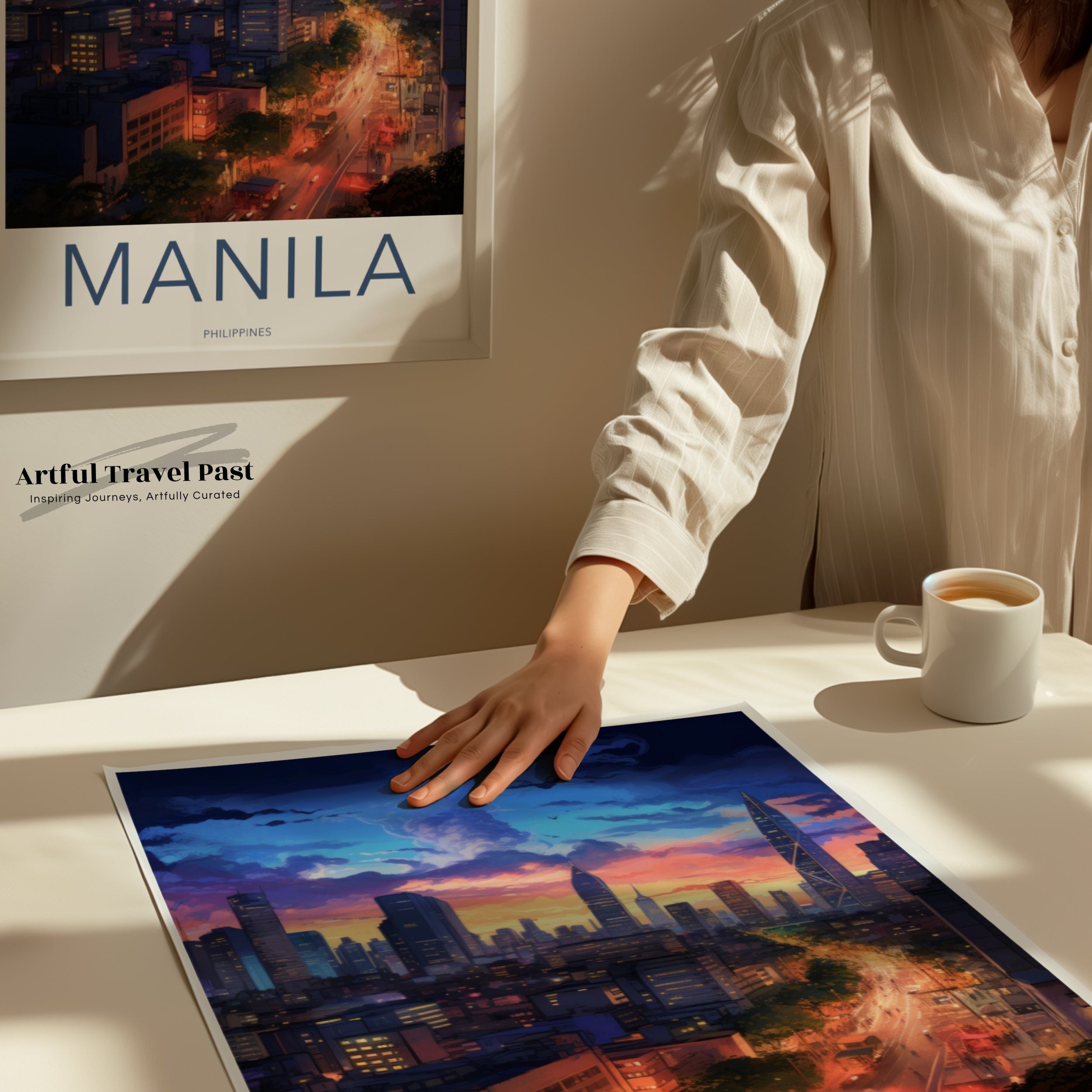 Manila Wall Art, Philippines Skyline Print, Cityscape Artwork, Manila Illustrated Poster, Sunset View, Urban Decor, Travel Souvenir