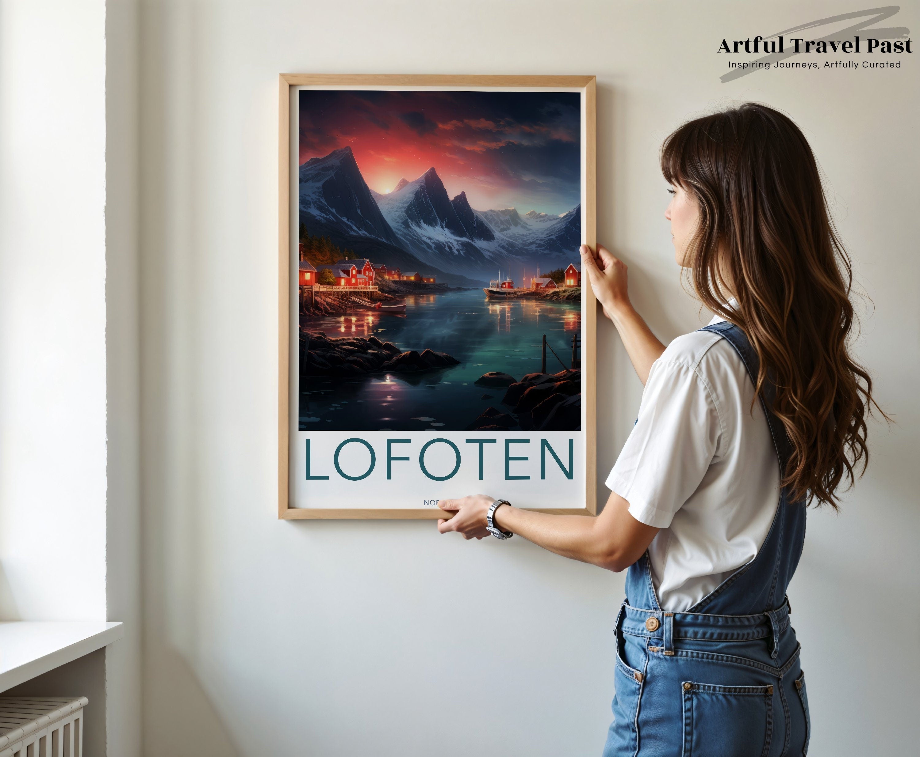 Lofoten Norway Wall Art Print, Scandinavian Decor, Beautiful Sunset Scene, Nordic Landscape, Coastal Village, Mountain View