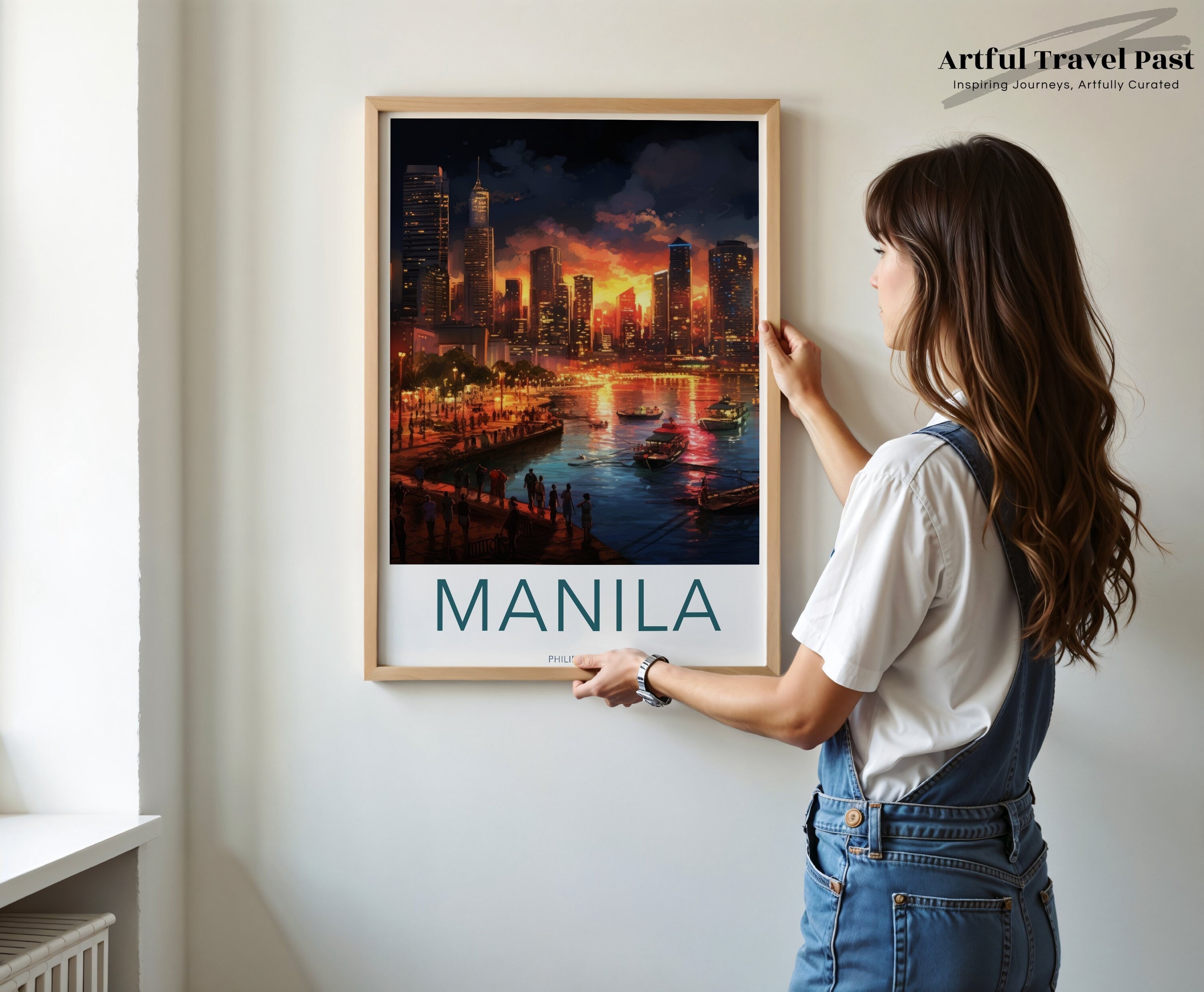 Manila Sunset Wall Art, Cityscape Decor, Modern Urban Art Print, Vibrant City Nightscape, Architectural Wonders, Cultural Landmarks