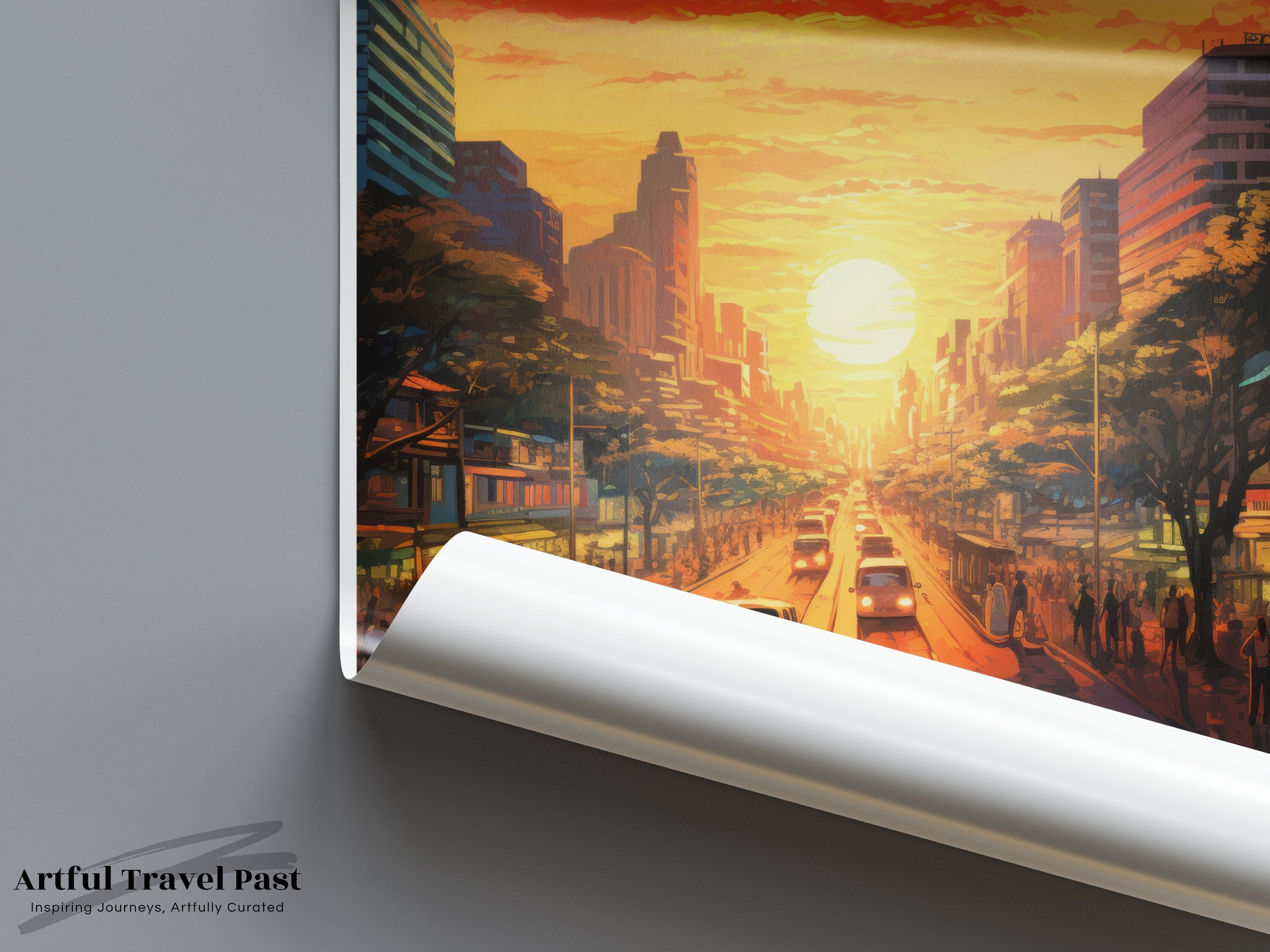 Manila Sunset Cityscape Wall Art, Philippines Travel Poster, Vintage Urban Decor, Southeast Asian City Print, Vibrant Sunset Scene