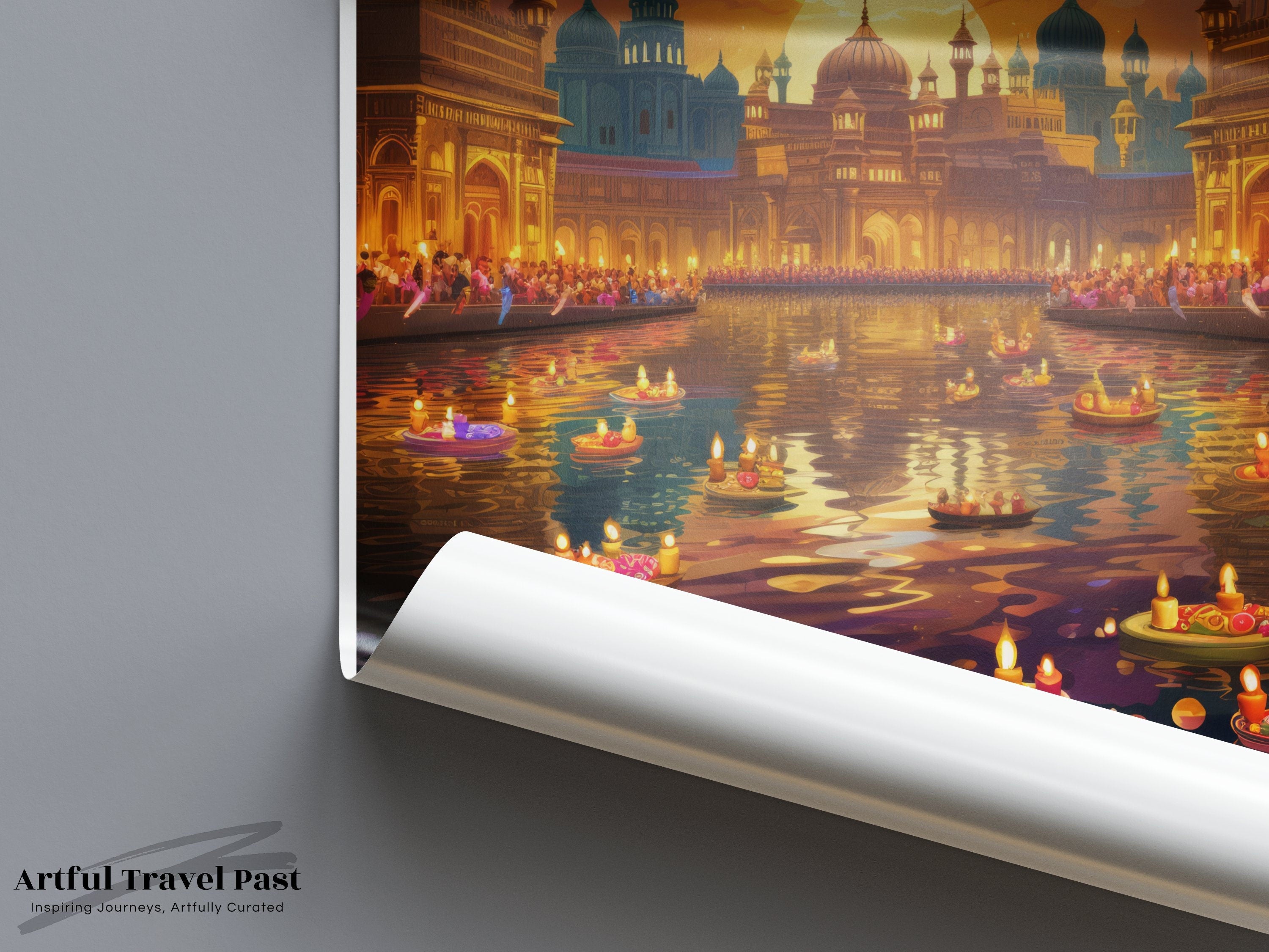 Mumbai Wall Art Print, Night Scene Illustration, Indian Cityscape, Cultural Landmarks, Illuminated Waterfront Decor, Travel Artwork