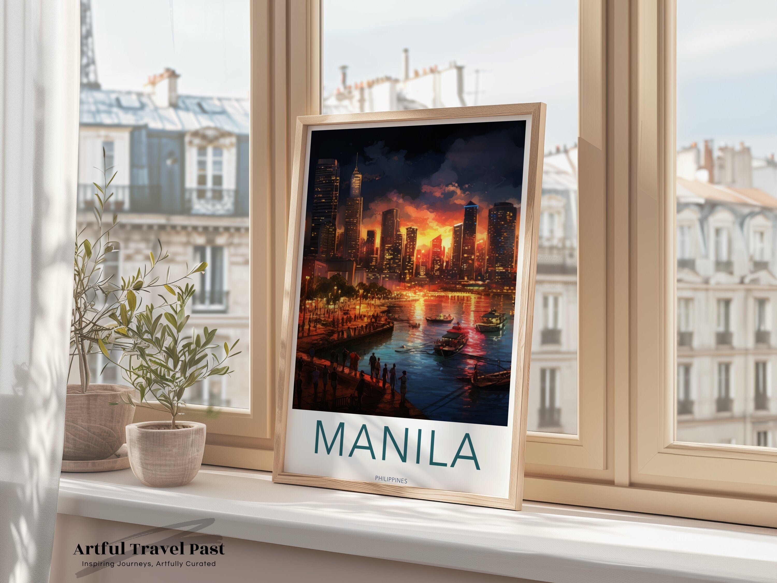 Manila Sunset Wall Art, Cityscape Decor, Modern Urban Art Print, Vibrant City Nightscape, Architectural Wonders, Cultural Landmarks