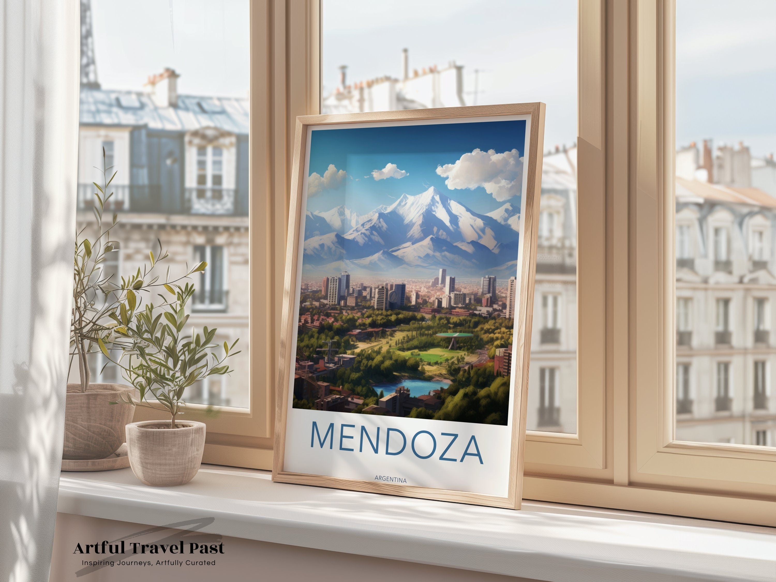 Mendoza Argentina Skyline Wall Art, South American Cityscape Print, Nature and Urban Landscape, Mountain View Poster