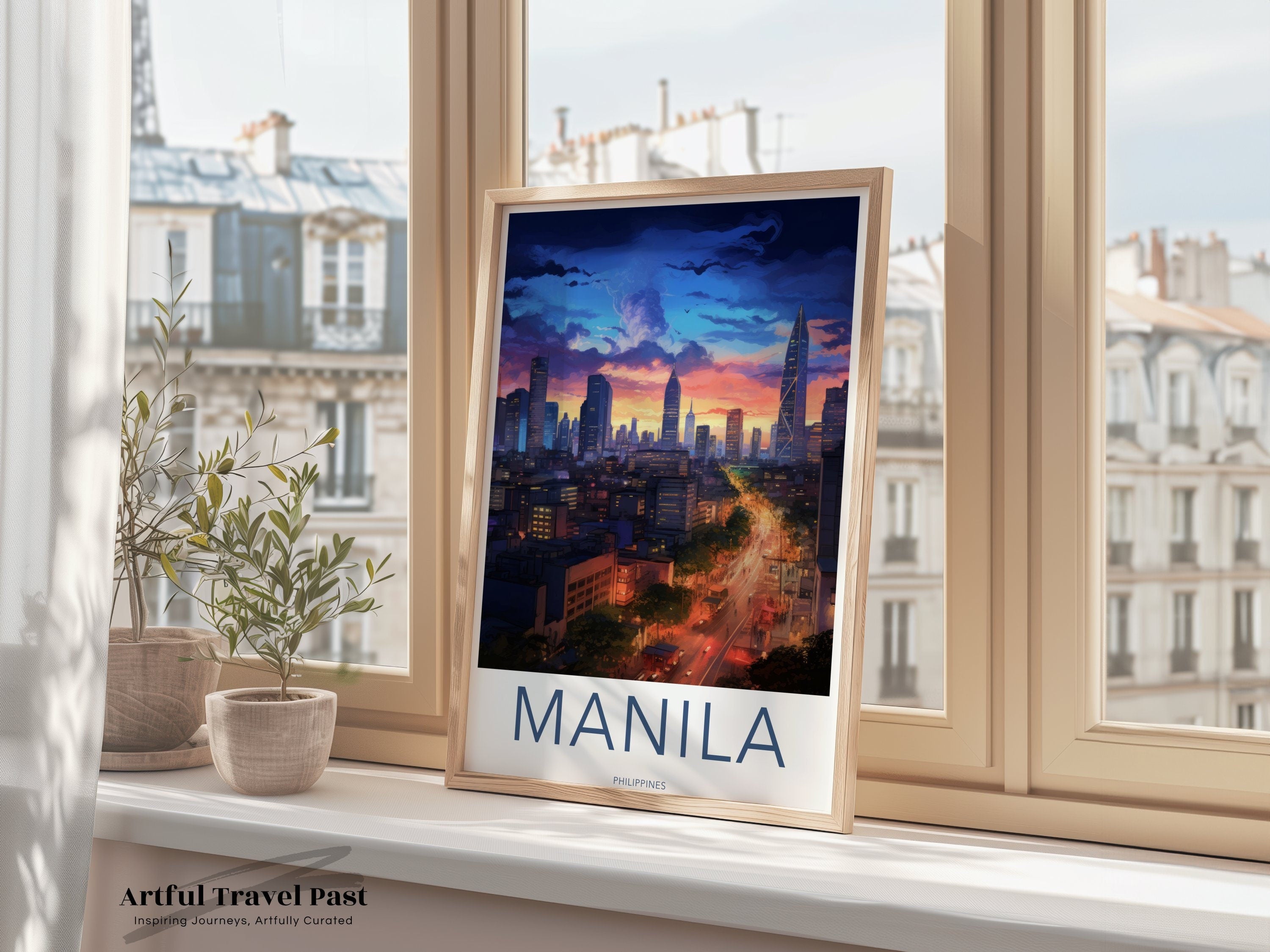 Manila Wall Art, Philippines Skyline Print, Cityscape Artwork, Manila Illustrated Poster, Sunset View, Urban Decor, Travel Souvenir