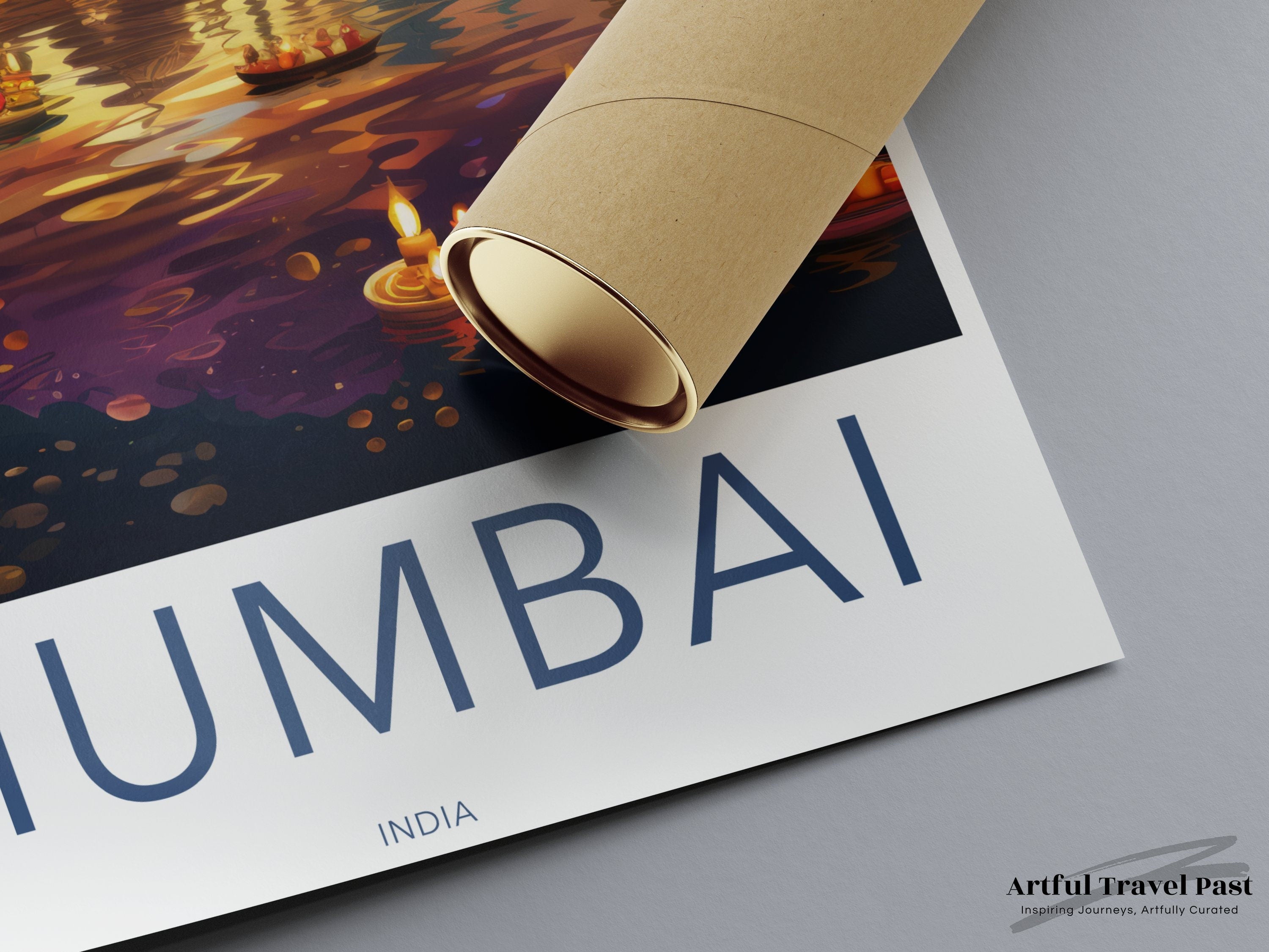 Mumbai Wall Art Print, Night Scene Illustration, Indian Cityscape, Cultural Landmarks, Illuminated Waterfront Decor, Travel Artwork