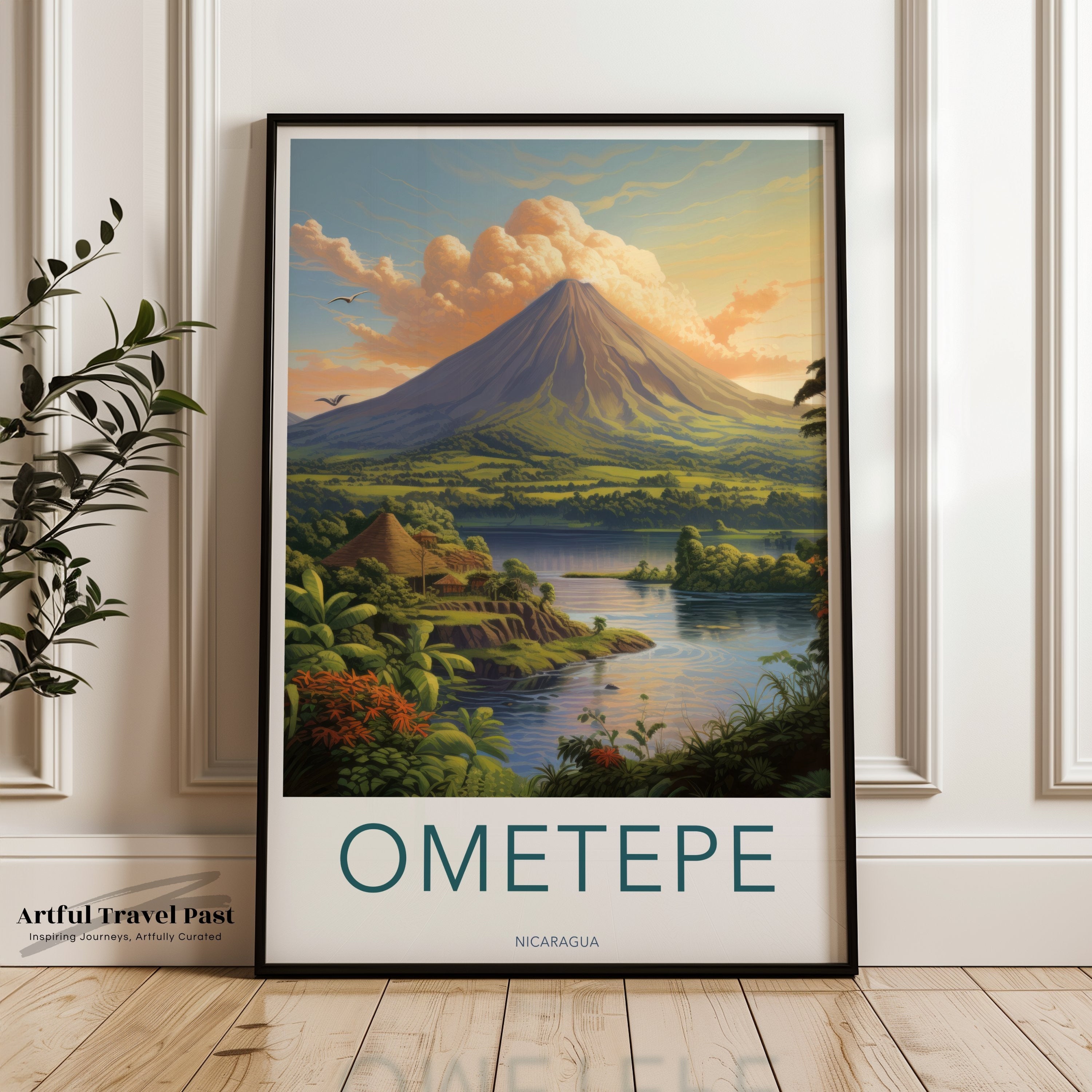 Ometepe Wall Art, Nicaragua Travel Poster, Scenic Landscape Print, Volcano Art, Home Decor, Nature Illustration, Island Art