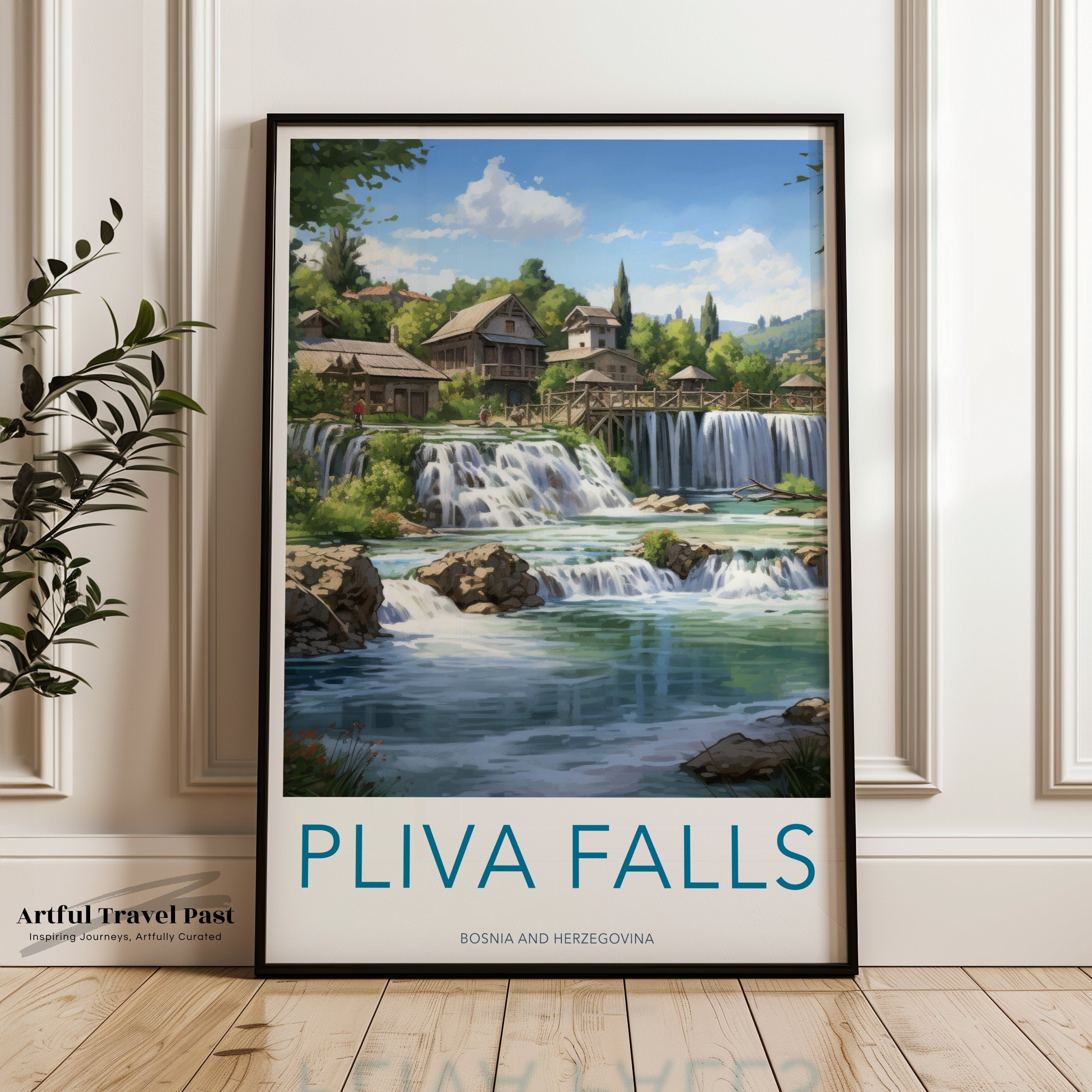 Pliva Falls Wall Art Print, Nature Landscape Decor, Bosnia and Herzegovina Scenic Poster, Waterfall Art, Travel Illustration