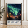 Reykjavik Cityscape Wall Art, Northern Lights Iceland Print, Reykjavik Night Skyline Poster, Nordic Urban Landscape Artwork