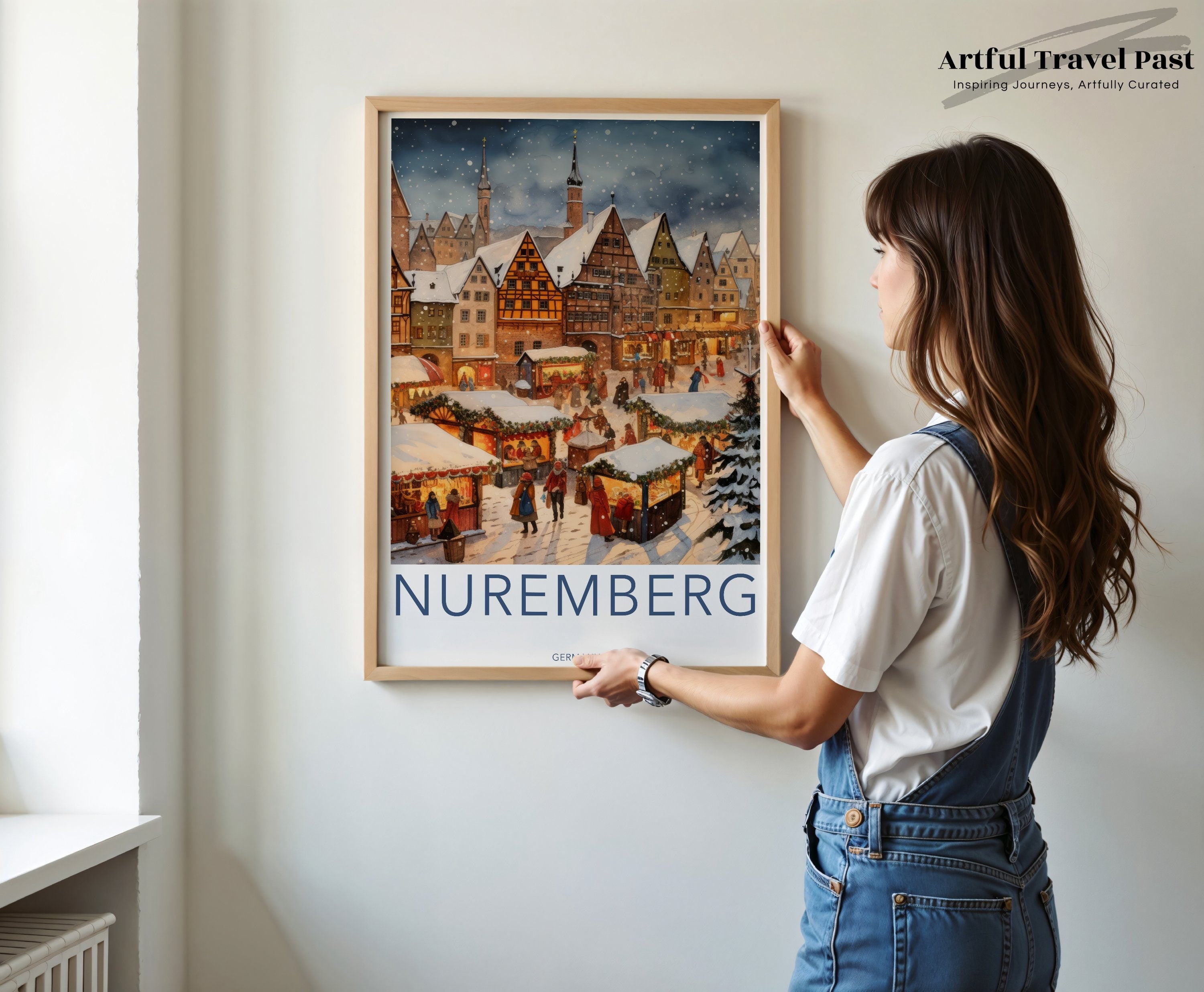 Nuremberg Christmas Market Wall Art, Festive Winter Scene Poster, Historical German Town Print, Snowy Village Artwork, Holiday Decor