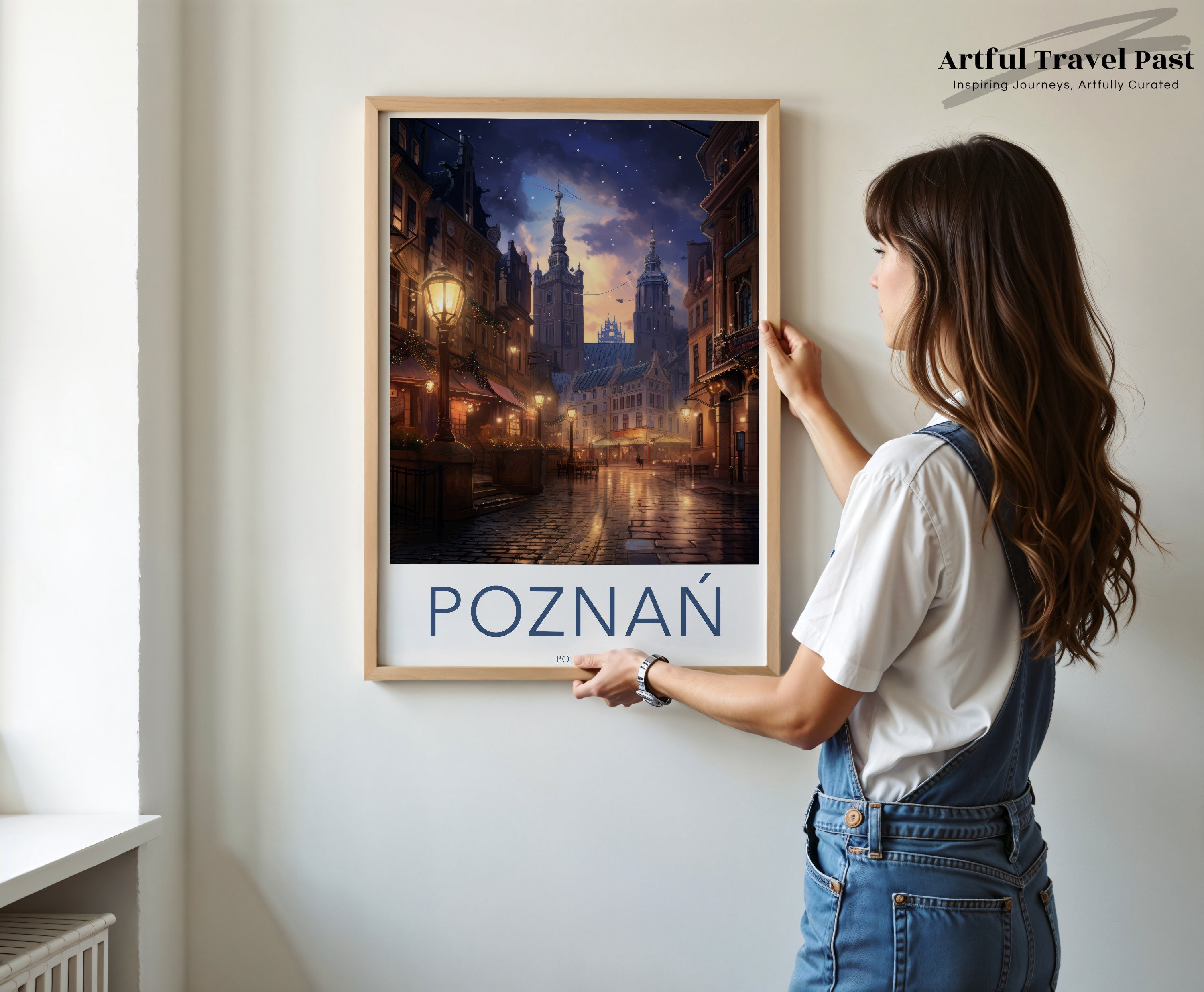 Poznań Night Cityscape Wall Art, Historic Old Town Print, Poland Travel Poster, European Architecture Wall Decor, City Lights Artwork