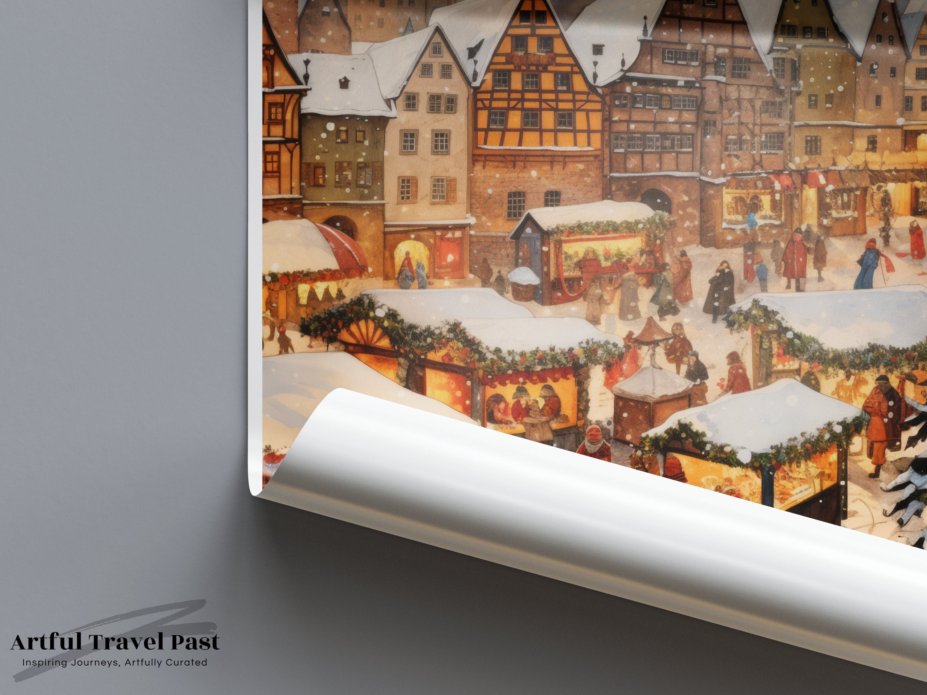 Nuremberg Christmas Market Wall Art, Festive Winter Scene Poster, Historical German Town Print, Snowy Village Artwork, Holiday Decor