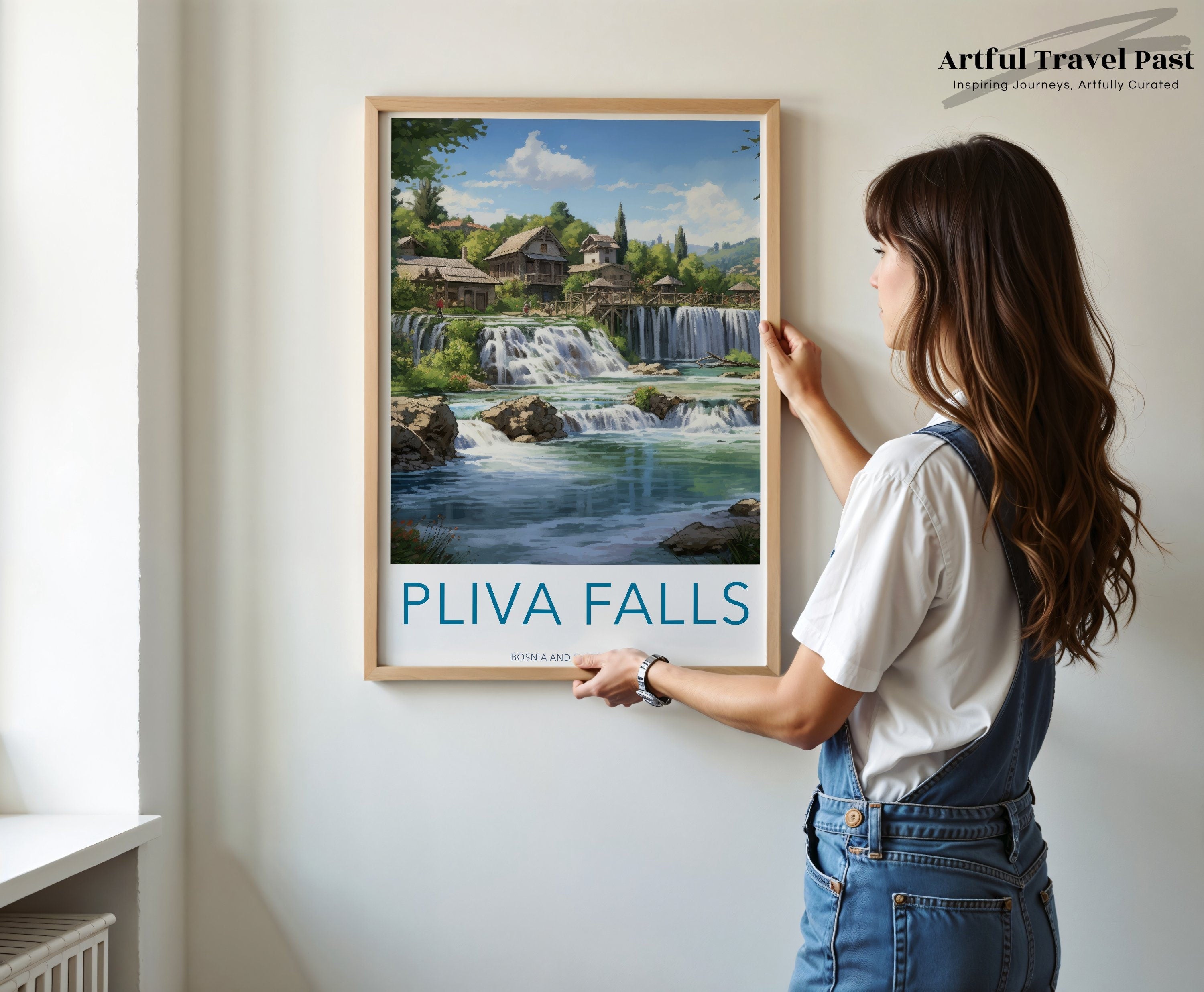 Pliva Falls Wall Art Print, Nature Landscape Decor, Bosnia and Herzegovina Scenic Poster, Waterfall Art, Travel Illustration