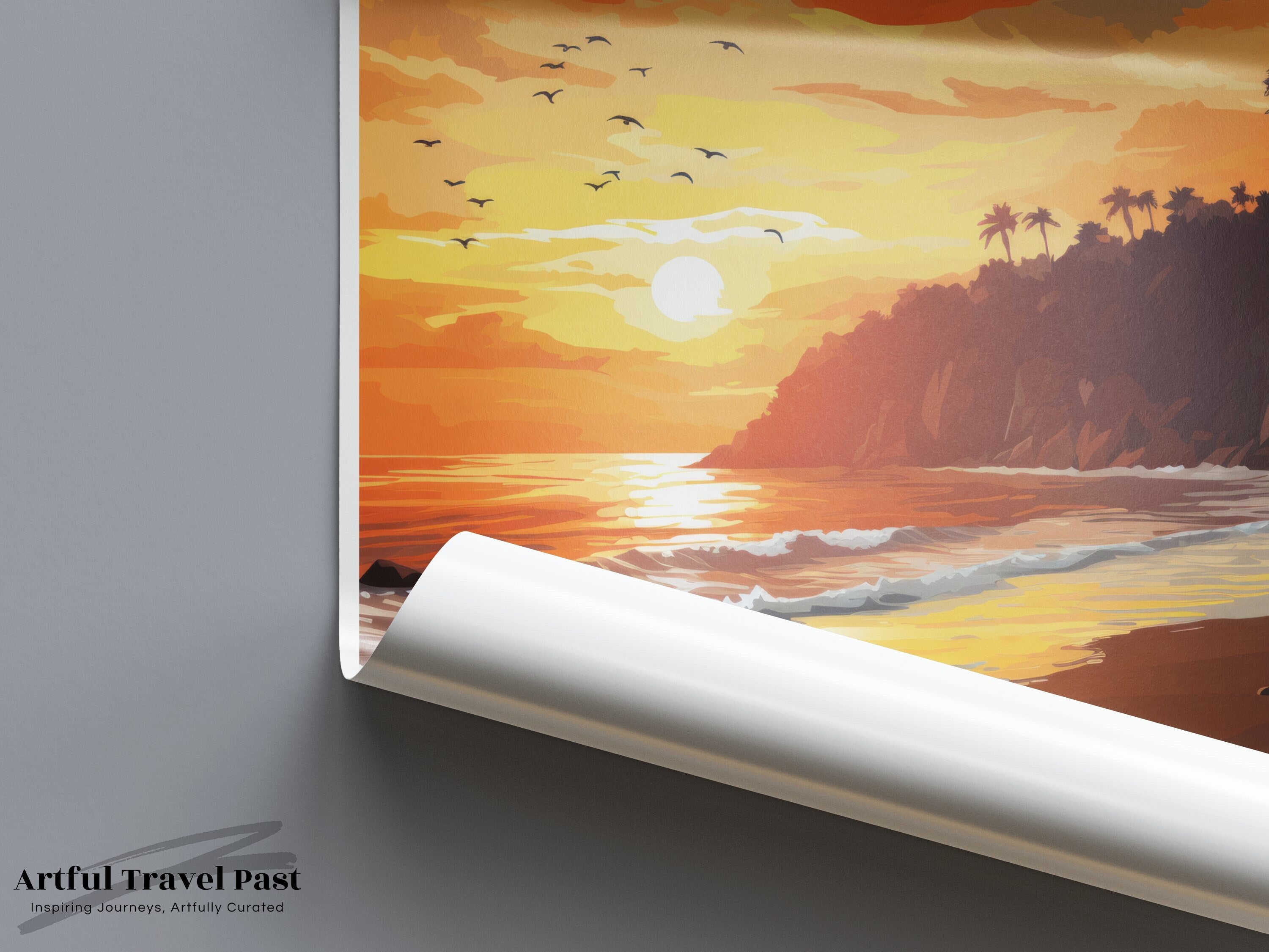 Quepos Costa Rica Wall Art, Sunset Beach Poster, Tropical Coastal Decor, Scenic Ocean View Print, Colorful Caribbean Landscape Art